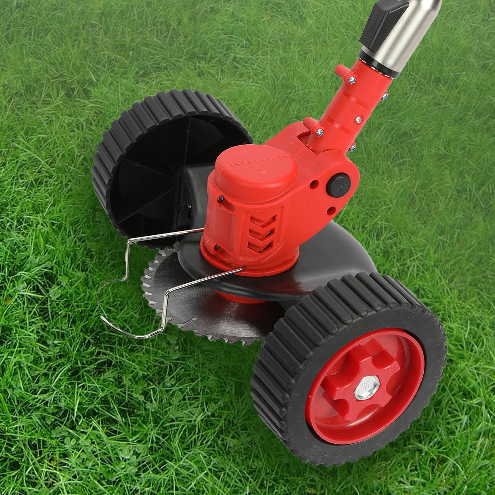 Tondeuse à Gazon électrique sans Fil 21 V, 800 W, sans balais, avec 2 Piles, Poteau télescopique, tête réglable pour Jardin, Cour, Coupe d'herbe, Coupe de Branches Rouge