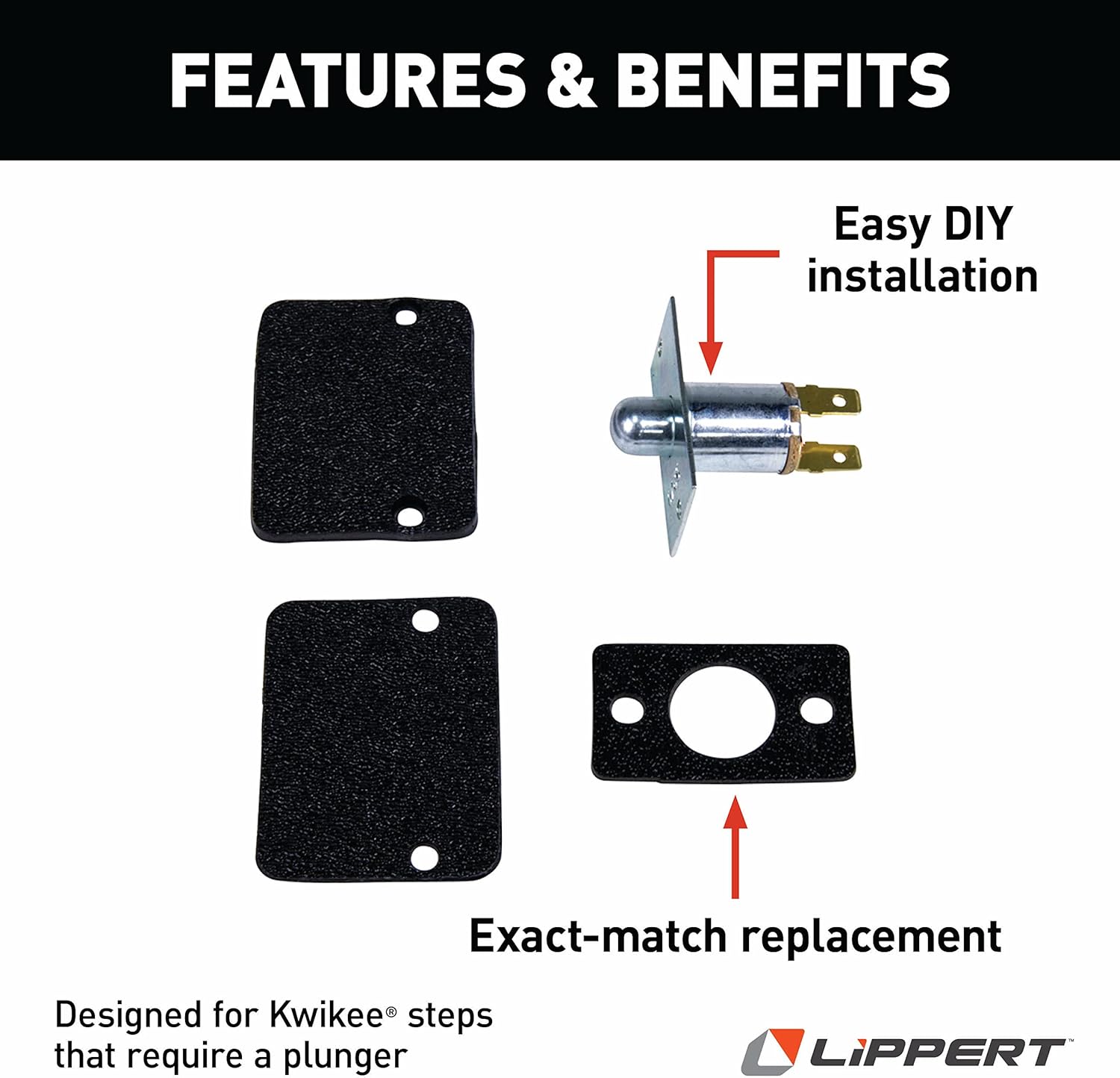 Lippert Components Kwikee Electric Step Replacement Plate Plunger Door Switch for 5th Wheel RVs, Travel Trailers and Motorhomes