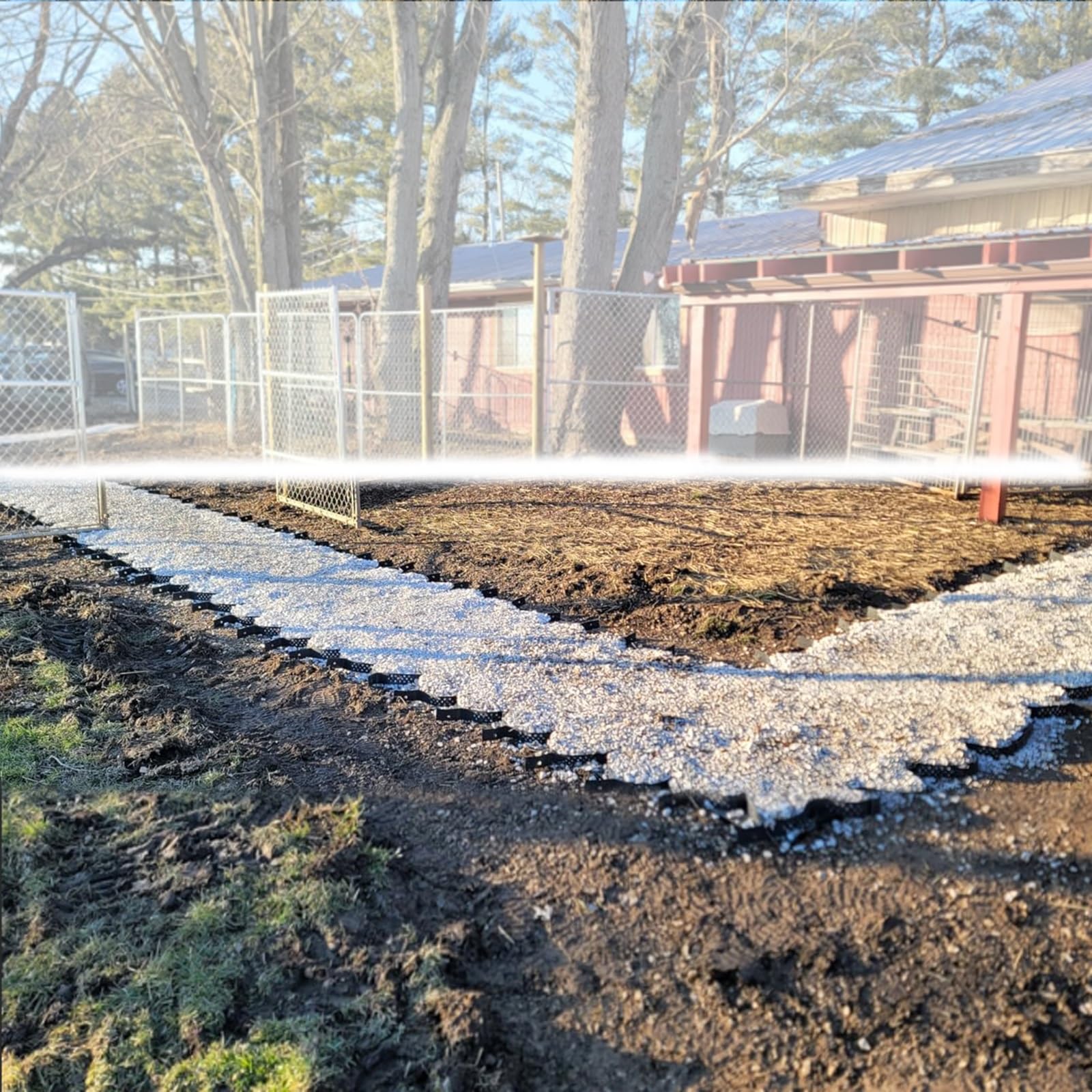 QYMYOZ Scalable Gravel Grids for Driveways - 2" Depth Geo Cell System (19.7x21.3ft) - Durable Permeable Grids for Pea Gravel, Stone & Sand - Ground Anchor Included
