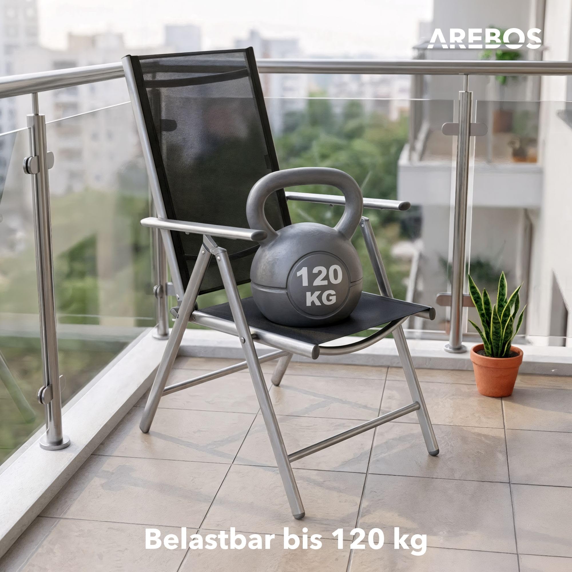 Arebos Gartenstuhl Hochlehner klappbar 2er Set | 7-Fach verstellbare Rückenlehne bis 150° | Balkonstuhl aus Aluminium | Wetterfest & UV-beständig | Bis 120 kg belastbar | Gartenstühle Hochlehner