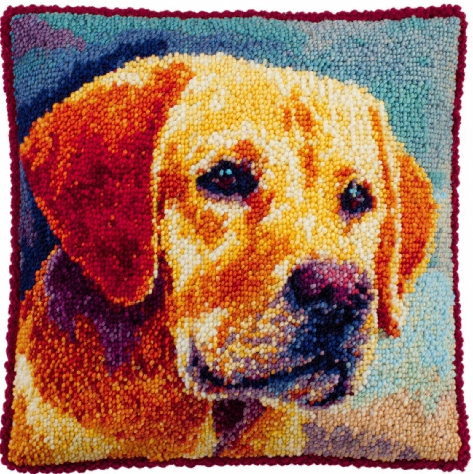WallustrioaW Latch Hook Craft Cushion Kit 43x43cm,Labrador Retriever