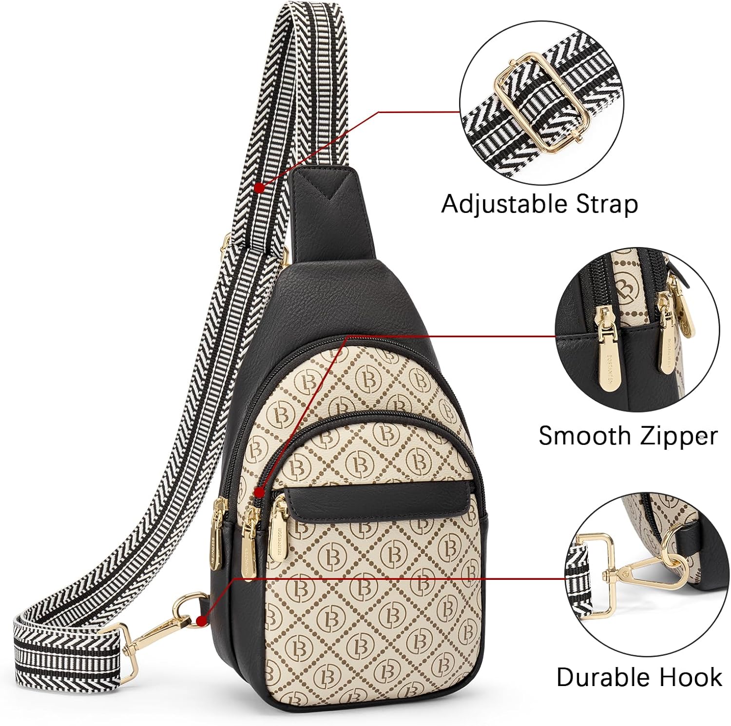 BOSTANTEN Small Sling Bag for Women Leather Crossbody Bags Fanny Pack Chest Bag for Travel - Image 6