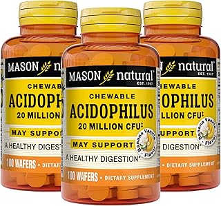 MASON NATURAL Acidophilus 20 Million CFU, A Healthy Digestion, Vanilla Banana Flavor, 100 Chewables (Pack of 3)
