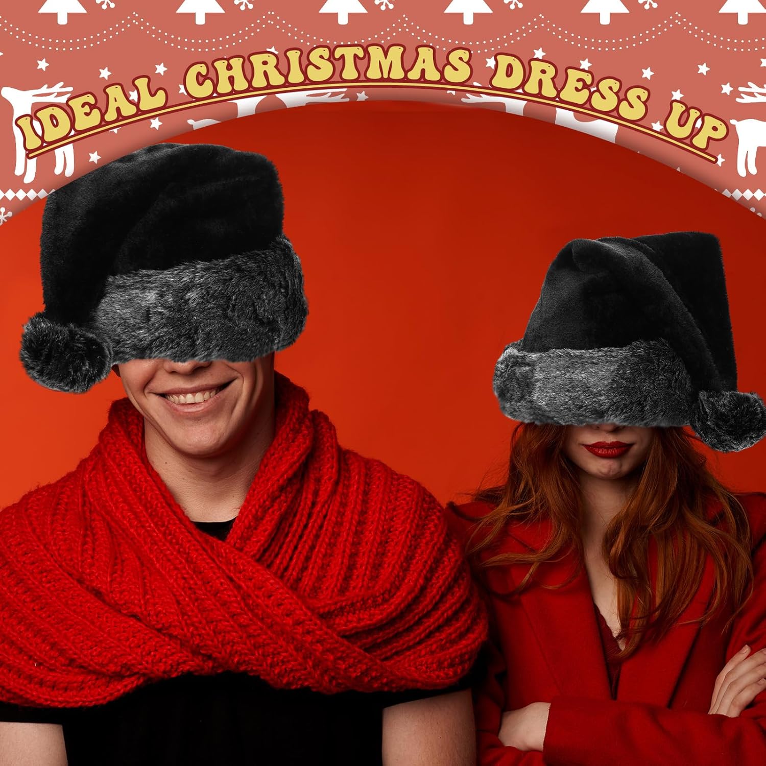Toulite 2 Pack Black Santa Hat - Soft Plush Xmas Hat for Black Christmas Theme New Year Festive Holiday Party Supplies
