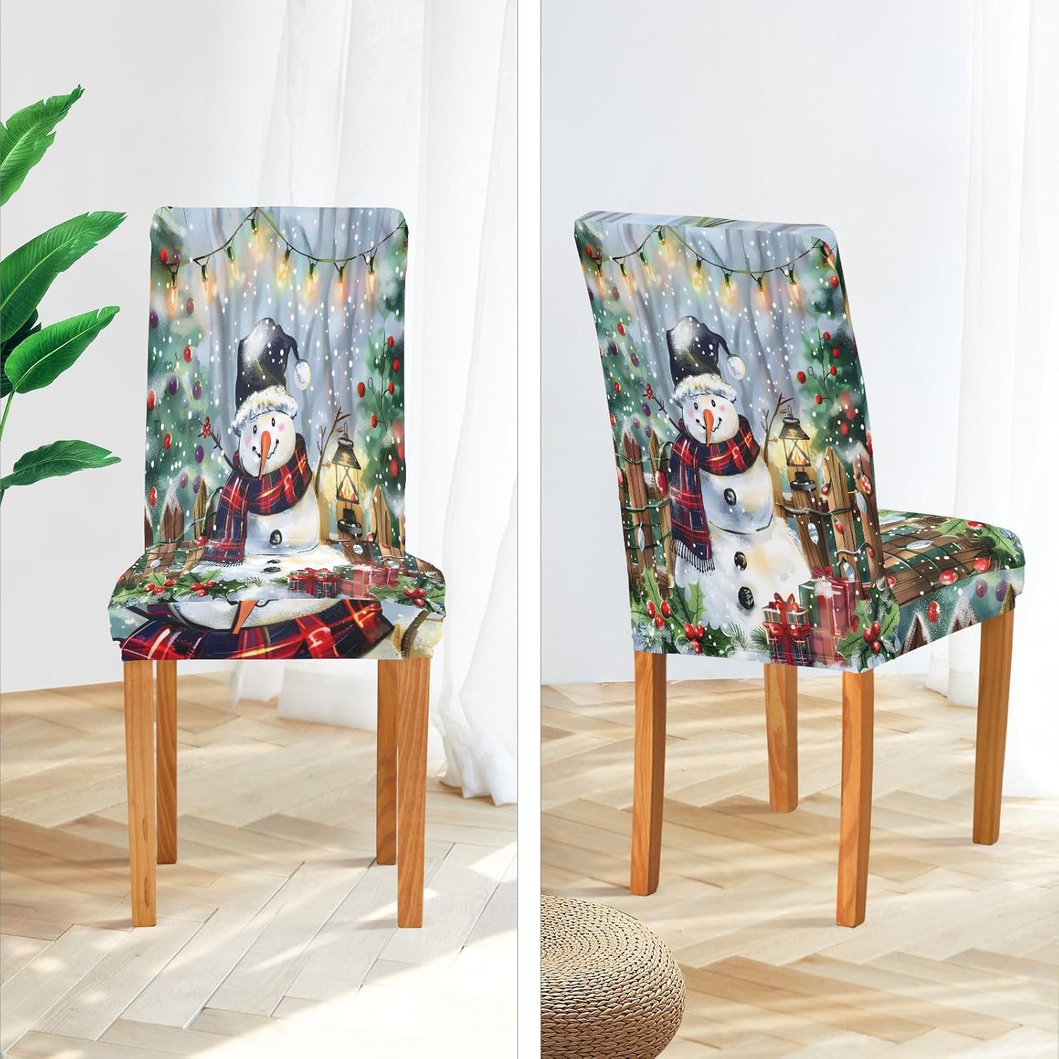 ALAZA Chair Covers for Dining Room, Christmas Atmosphere Watercolor Snow Stretch Chair Cover Sets Chair Protector Removable Washable for Ktichen Restaurant Hotel