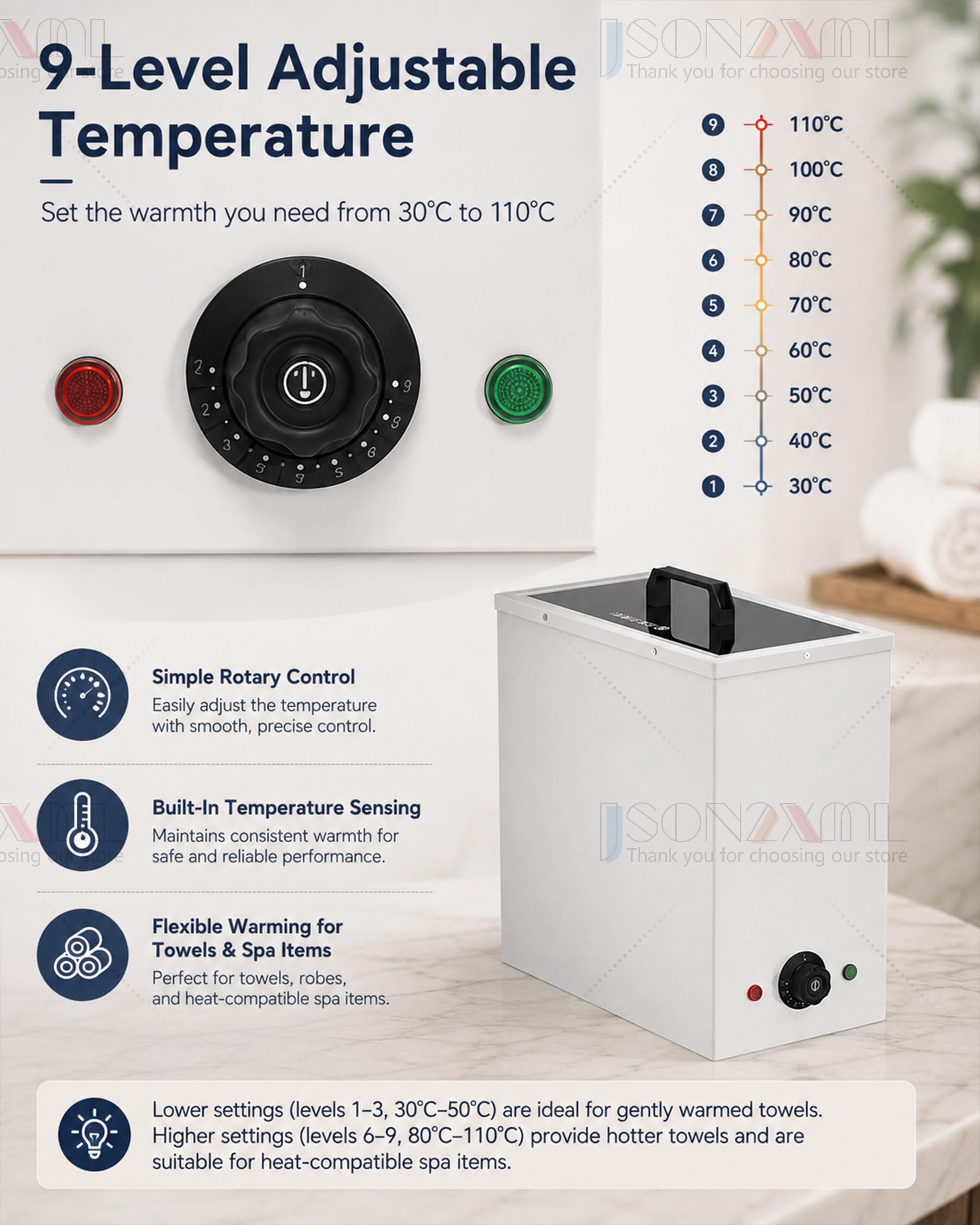 Calentador de Toallas SPA 30-110°C con Estante Inoxidable para Salón White-20L