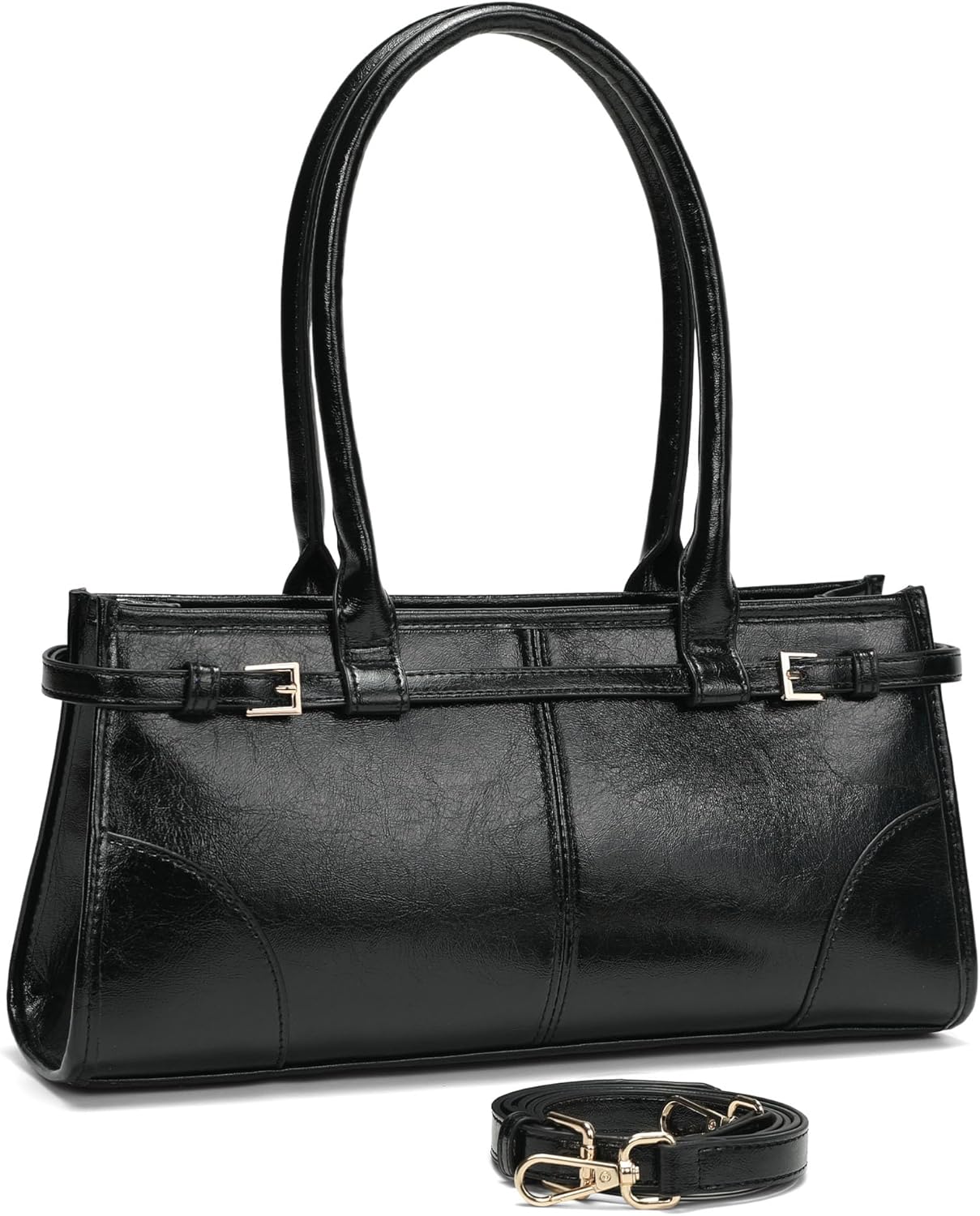 COINSOUND Leather Handbags for Women Designer Shoulder Bag Black Top Handle Crossbody Bag for Everyday Use