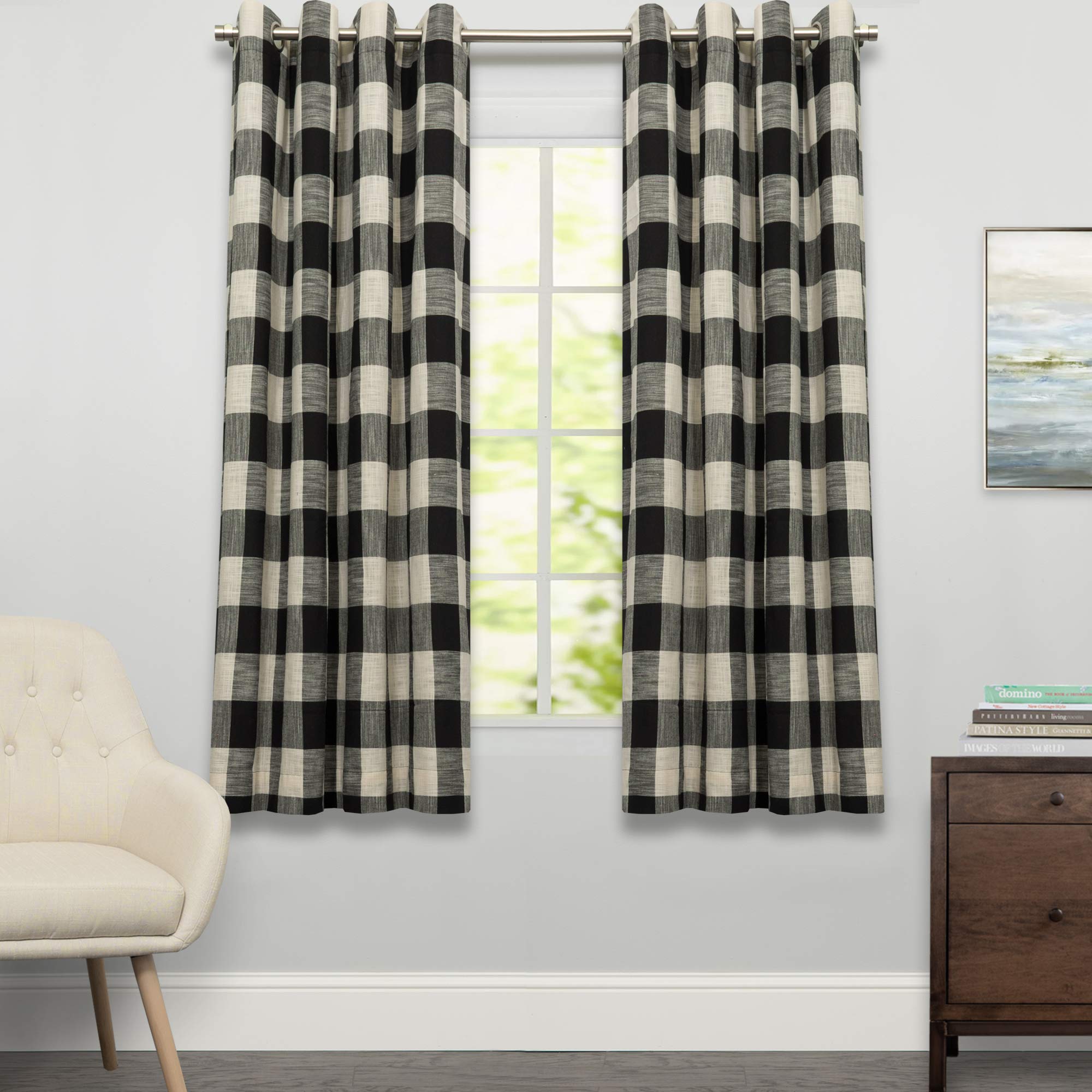 Sweet Home Collection Window Curtains Treatment Panel 63" or 84" Long in Stylish and Unique Patterns and Designs for All Home Décor Courtyard Black
