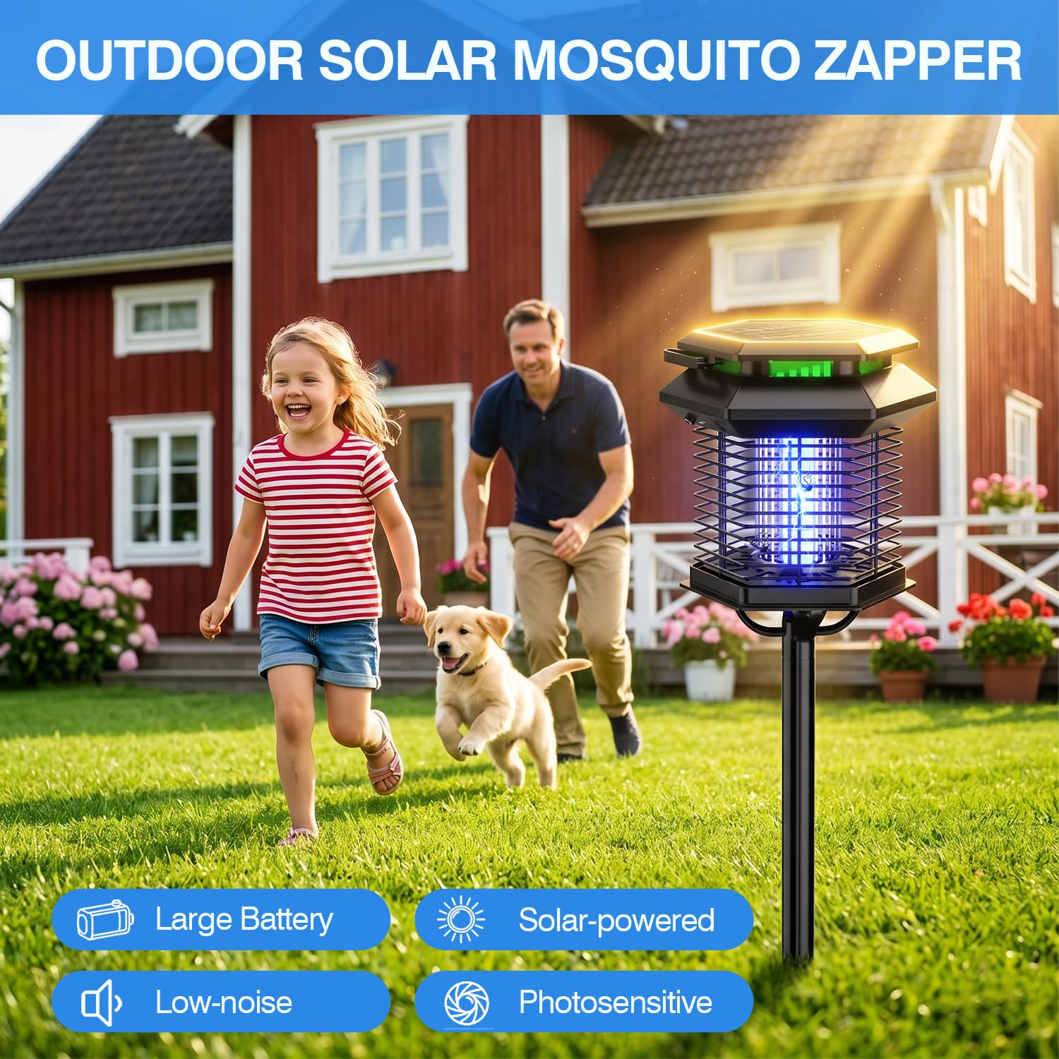Solar Bug Zapper Outdoor, 10W Mosquito Zapper, Impermeabile Fly Killer, Ricaricabile Elettrico Mosquito Killer, Auto On/Off dal tramonto all'alba, Trappola per insetti senza fili per patio, cortile