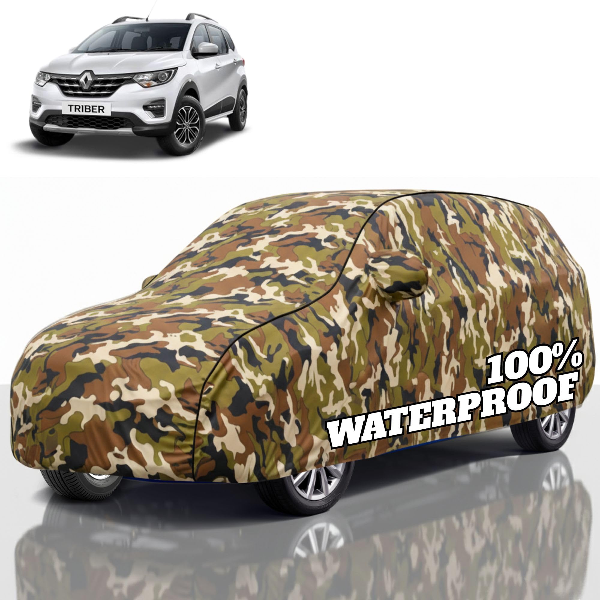 Premium Polyester Car Cover Triber All-Weather Protection from Rain, Dust &amp; Sun | UV Resistant Fabric | Full Body Secure Fit for Outdoor &amp; Indoor Parking Jungle