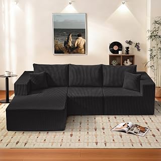 Modular Sectional Sofa for Living Room, 108" Cloud Couch Sectional with L-Shape Chaise, Modern Upholstered Corduroy Boneless Couch with Memory Foam Deep Seat, No Assembly Required (Black)