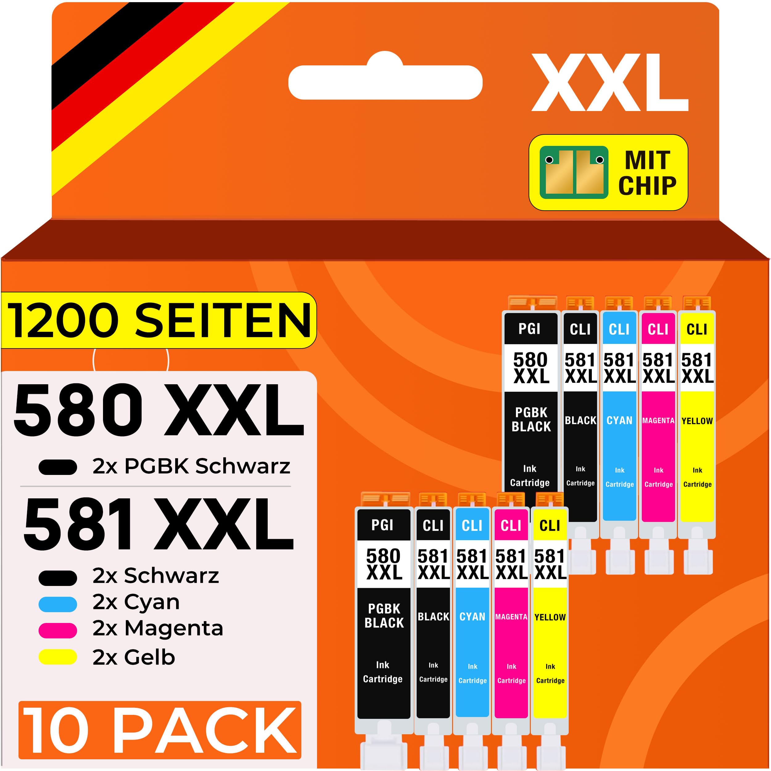 Supply Guy 580XXL 581XXL Druckerpatronen kompatibel mit Canon PGI-580 CLI-581 für Pixma TS705 TS705a TS6350 TS6350a TS6351a TS6300 TR8550 TS9550 TS6150 TS6250 TR8500 Multipack 10 Patronen 580 581 XXL