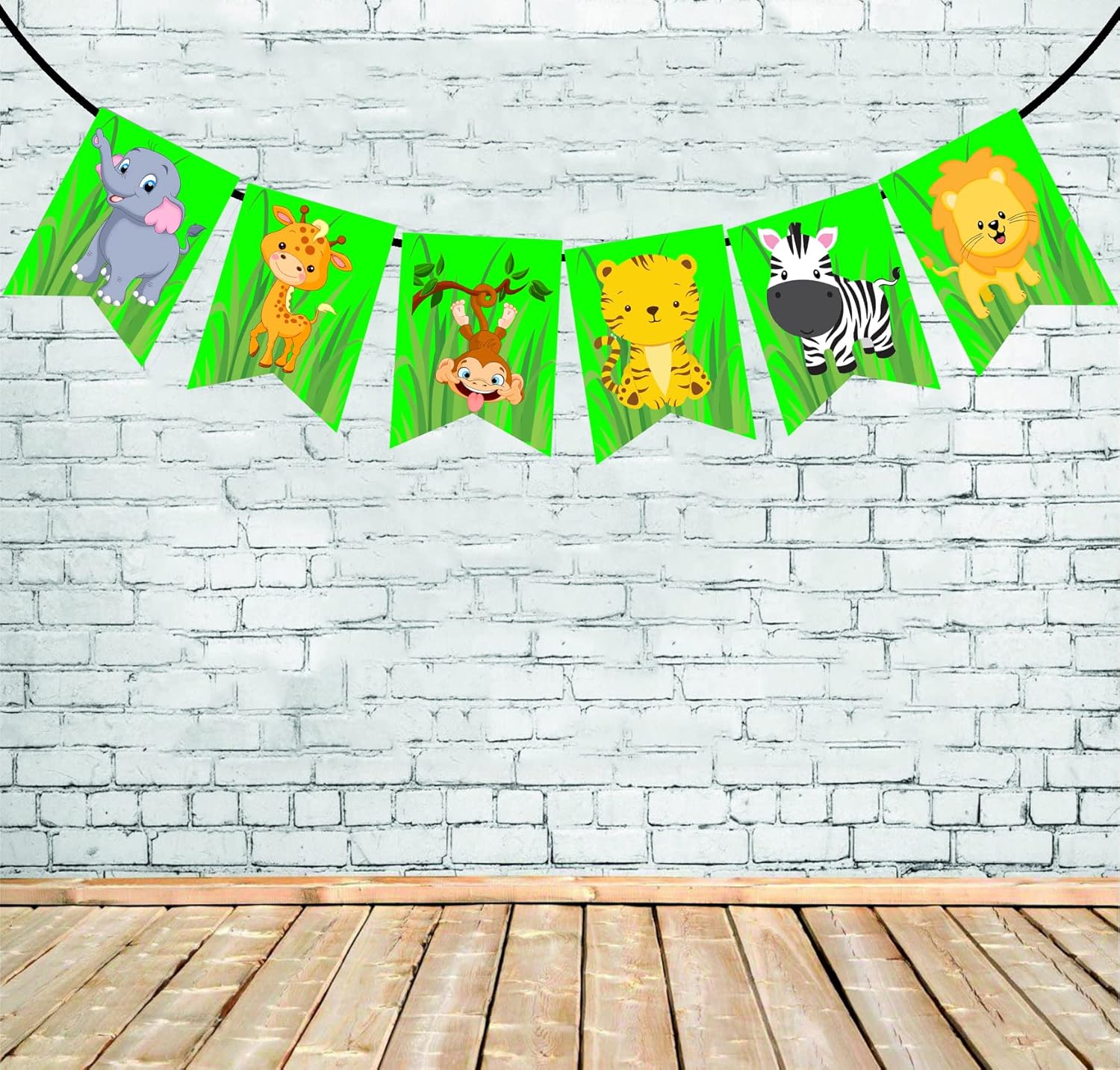 Funcart Jungle Theme Animal Printed Hanging Banner Green Safari Party Decoration For 1st Birthday Half Birthday Kids Celebration Wall Hanging Banner For Home Nursery Room Decor