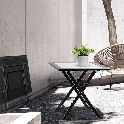 Miniatura 7 de Mesa auxiliar de patio, mesa plegable pequeña de 18.5 pulgadas para exteriores e interiores, mesa de bistró cuadrada con azulejos de metal y