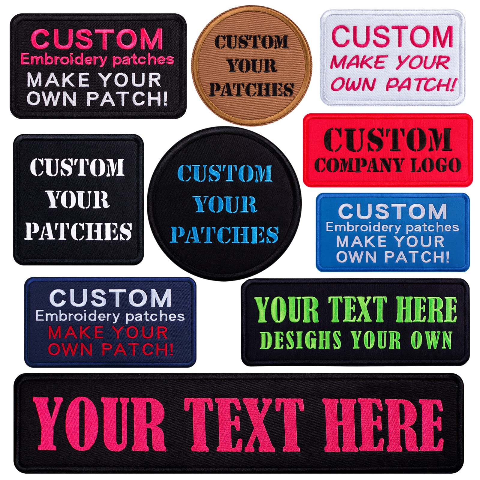 Customizable Embroidered Text Patch,Personalized with Your Name/Text, Many Sizes and Colors Available,Hook and Loop/Sew on/Iron on(3X2'' 10PCS)