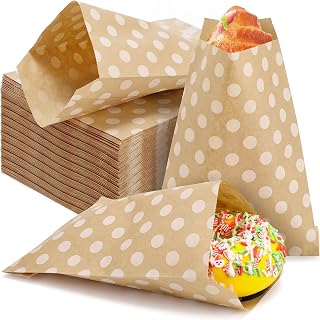 Potchen 400 Packs 5 x 7 Inches Treat Paper Bags Polka Dot Cookie Candy Buffet Small Treat Snack Bags for Food Sandwich Packaging(Brown)