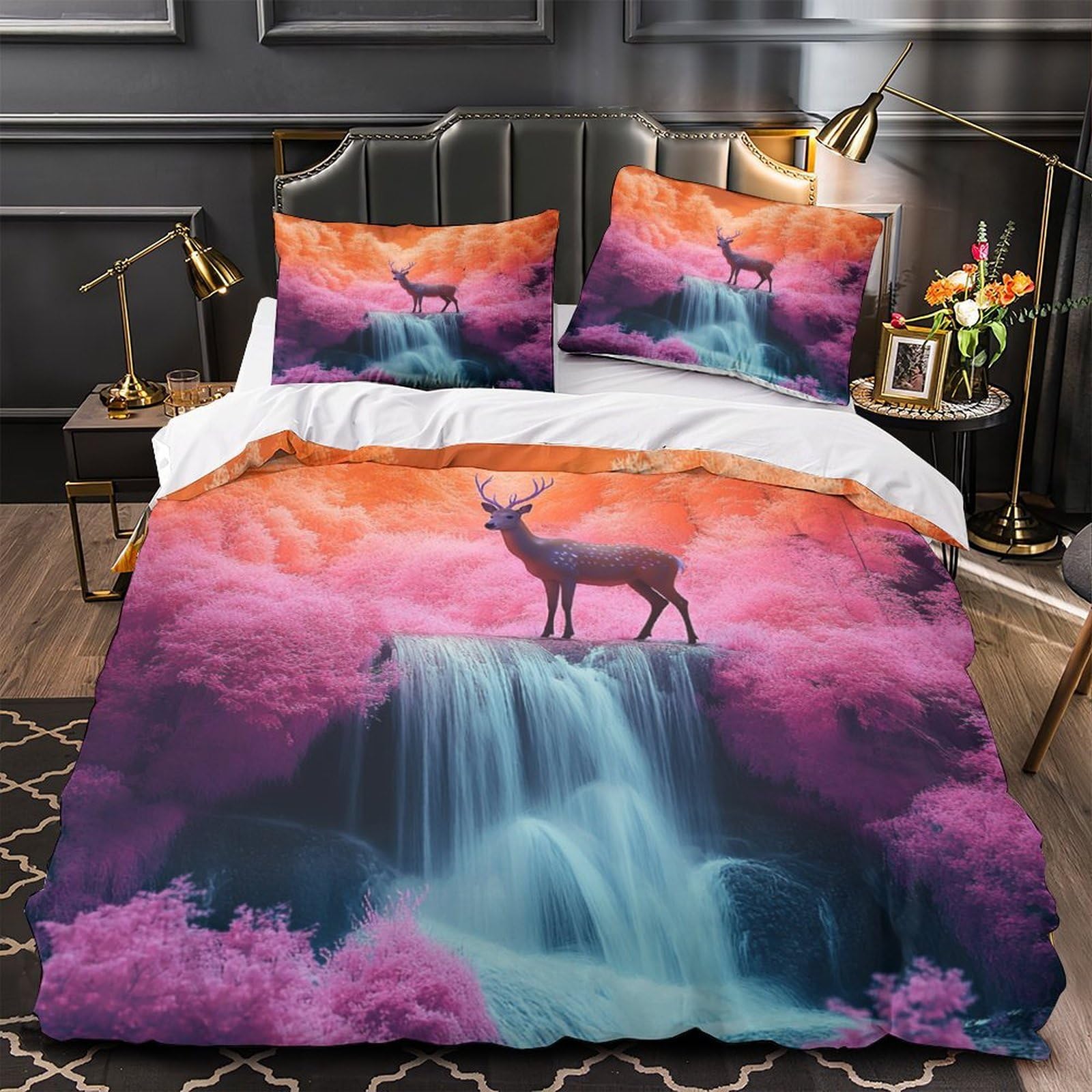 Drap de couette cerf de forêt 3D paysages infrarouges microfibre lit simple housse et 2 taies