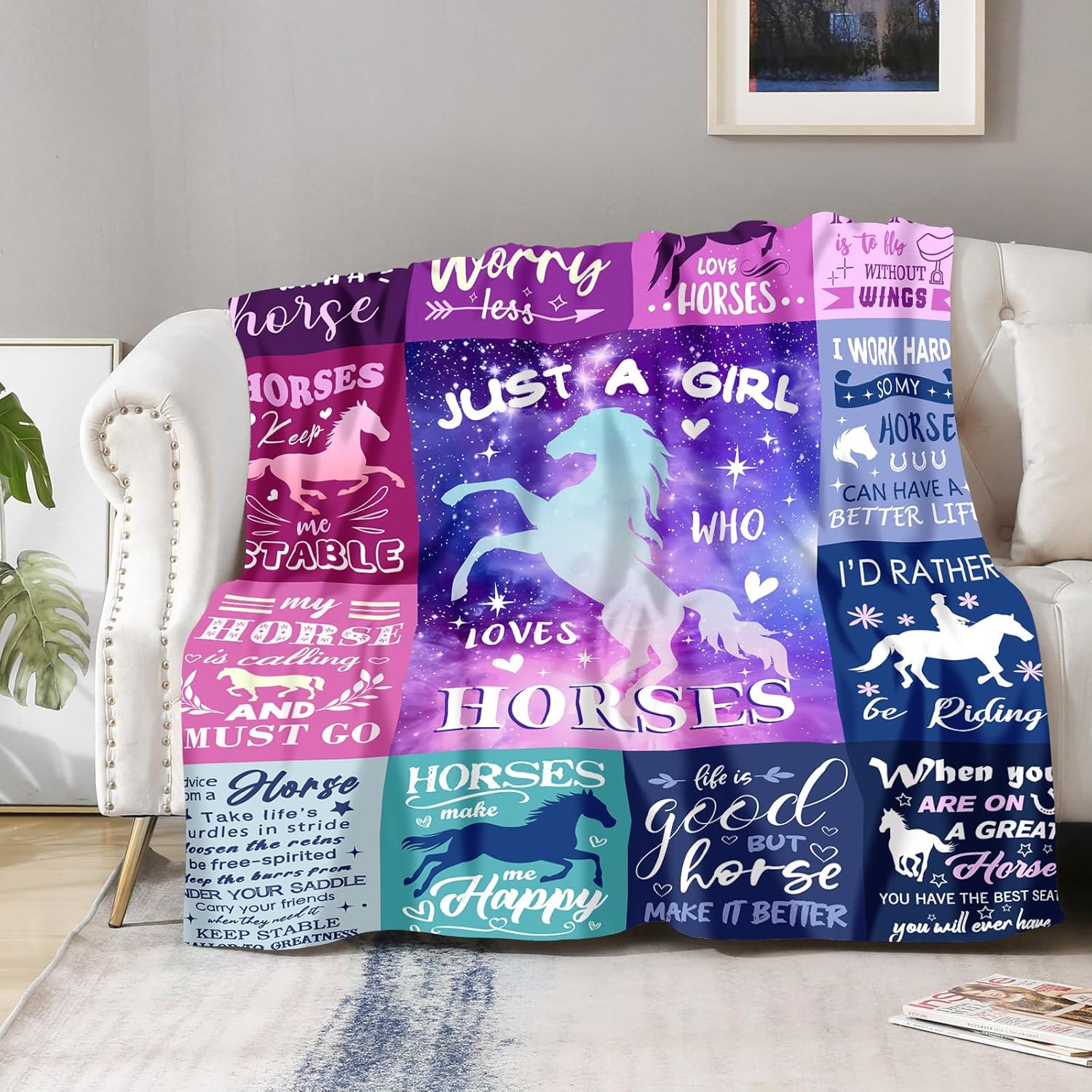 Horse Blanket Gift for Women Girls Kids Teens Horse Lover Gifts Just A Girl Who Loves Horses Themed Western Soft Cozy Bed Couch Plush Birthday Christmas Throw Blanket 50"x60" - Image 2