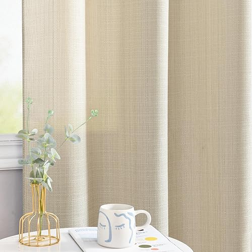 Miniatura 7 de COLLACT Cortinas beige con textura de lino de 96 pulgadas de largo para sala de estar, tejido casual filtrante de luz, cortinas semitransparentes