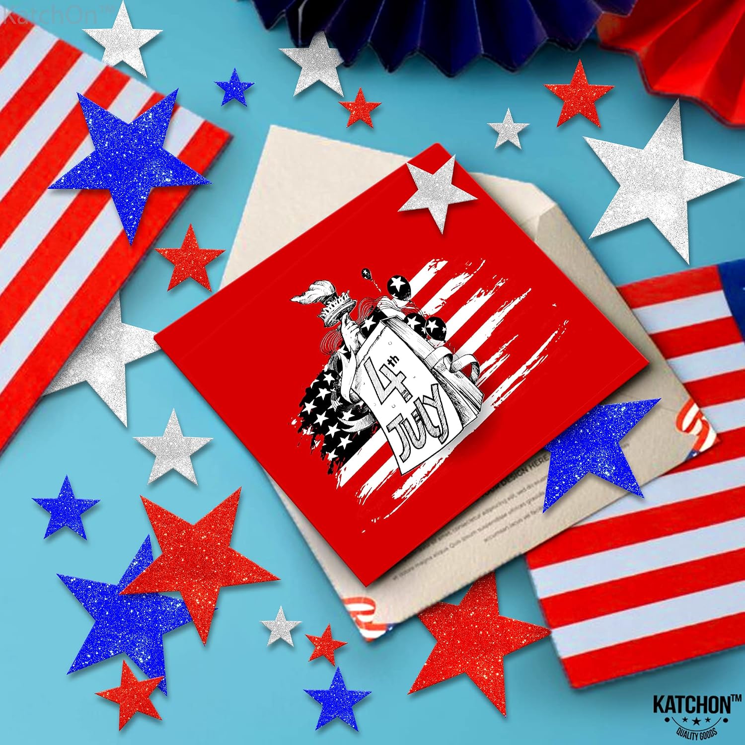KatchOn Glitter Star Cutouts - Red, White and Blue for 4th of July Party Decorations | Election Stickers | Bulletin Board Decor