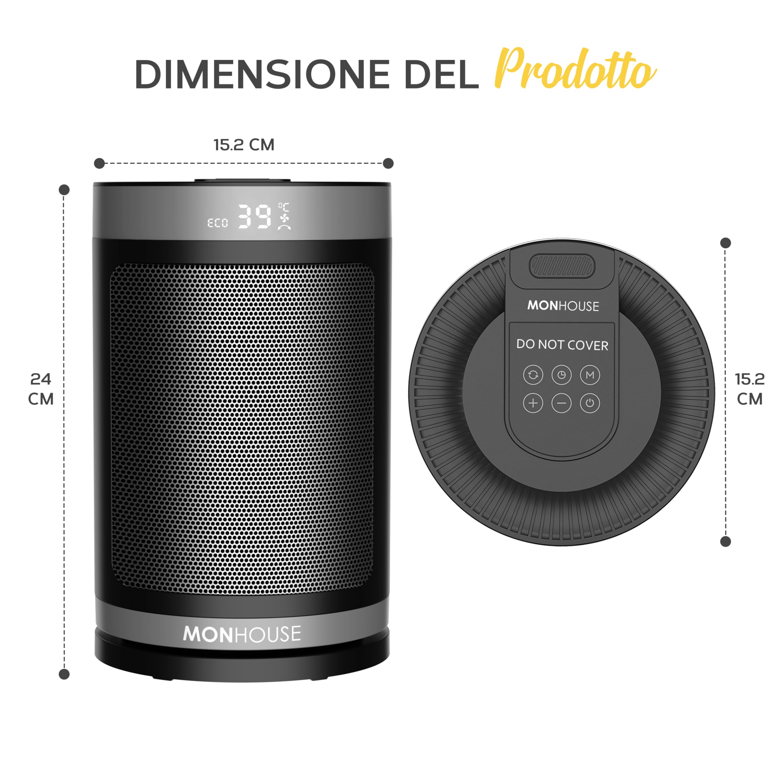 MONHOUSE 120° Riscaldatore Elettrico in Ceramica Oscillante a 120° con Termostato, Timer 1-12 ore, Telecomando, Protezione da Surriscaldamento e Inclinazione, Modalita ECO a Risparmio Energetico
