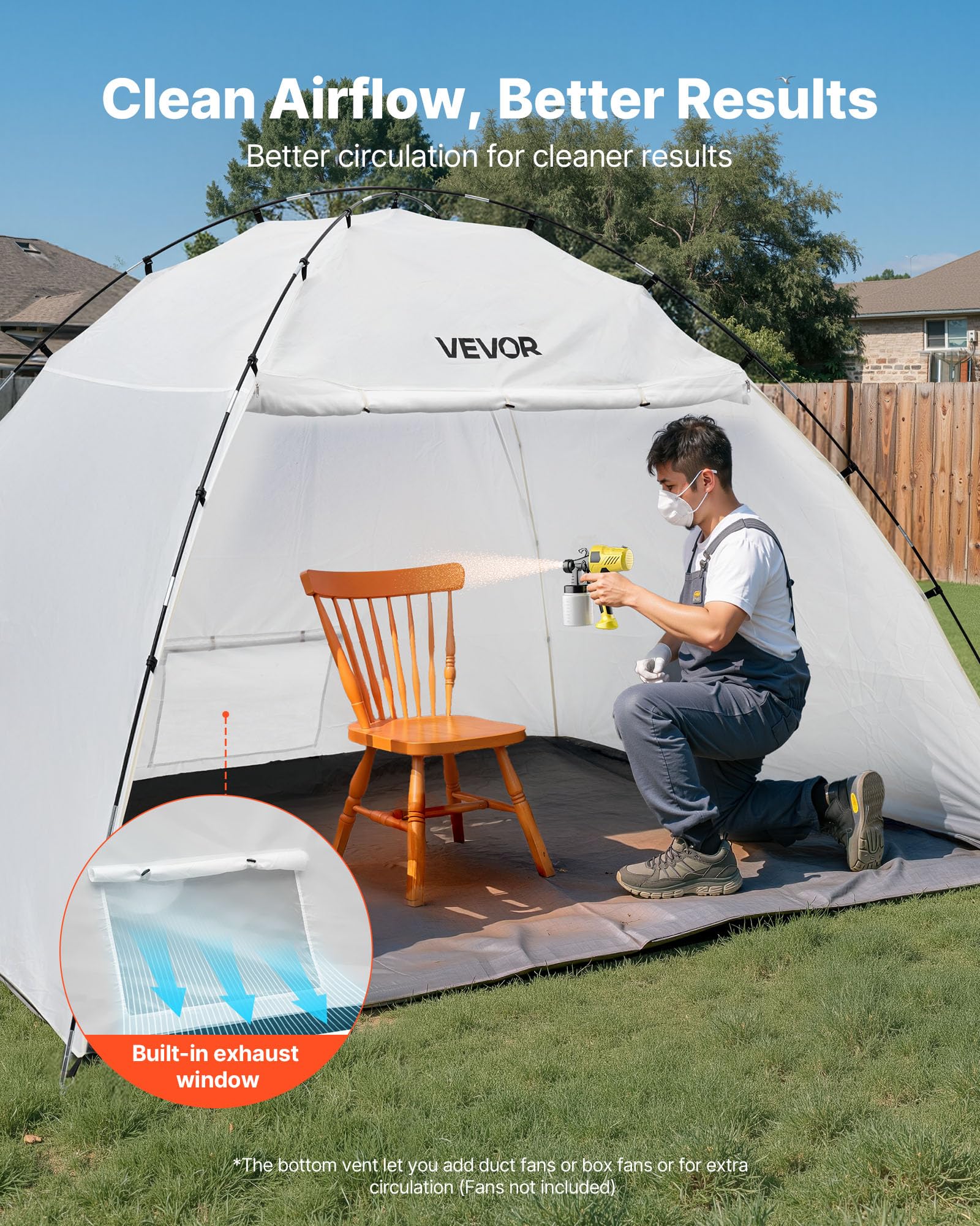 VEVOR Cabina de Pintura Portátil, Área de Trabajo 293 x 230 x 188 cm, Impermeable, con Suelo Integrado y Puerta Enrollable para Armarios, Sillas y Mesas, Tela Oxford 210D, para Proyectos Fluidos