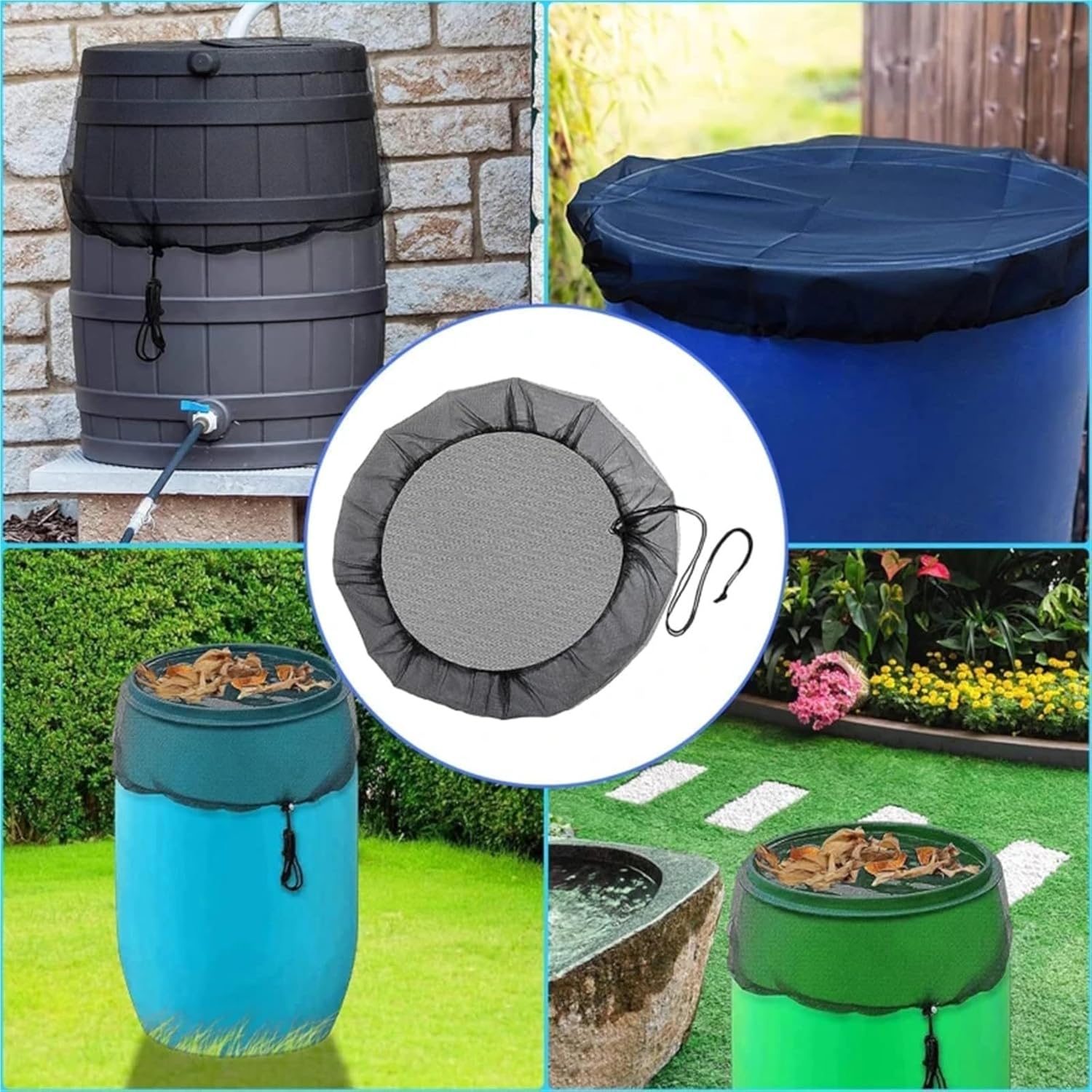 Mesh Cover for Rain Barrels Mesh Cover Netting for Rain Barrels Water Collection Buckets Tank Raindrop Harvesting Tool Anti-Mosquito Protection(3pcs,90cm)
