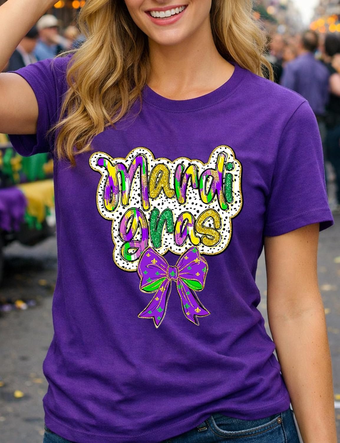 Mardi Sequin Shirt for Women Graphic Carnival Parade Short Sleeve Sparkly Festive Tee Holiday Outfit - Image 4