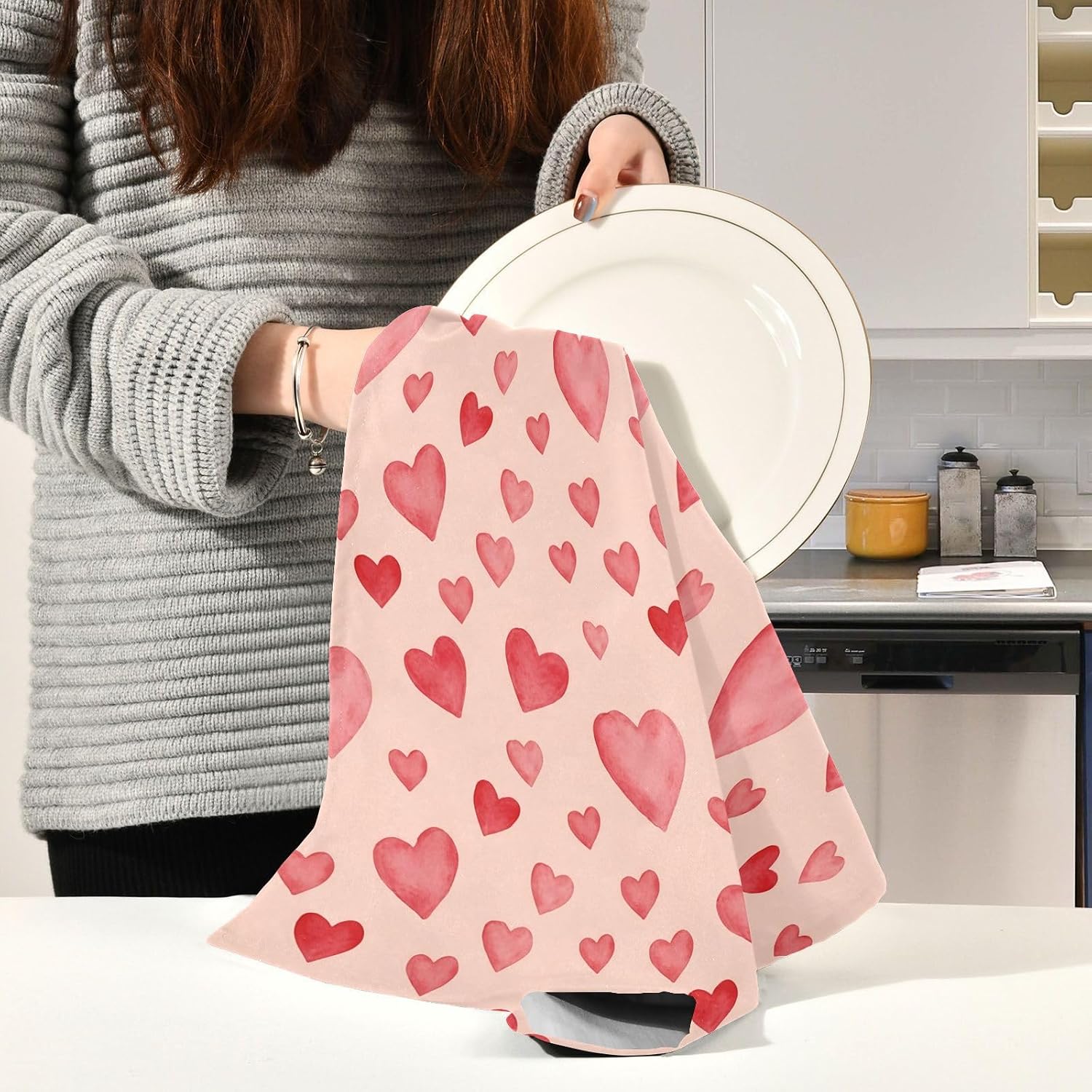 Valentine's Day Heart Kitchen Towels Set of 1, Soft Absorbent Quick Drying and Reusable Dish Towels for Kitchen, Bathroom and Home Decor, 18 x 28 in
