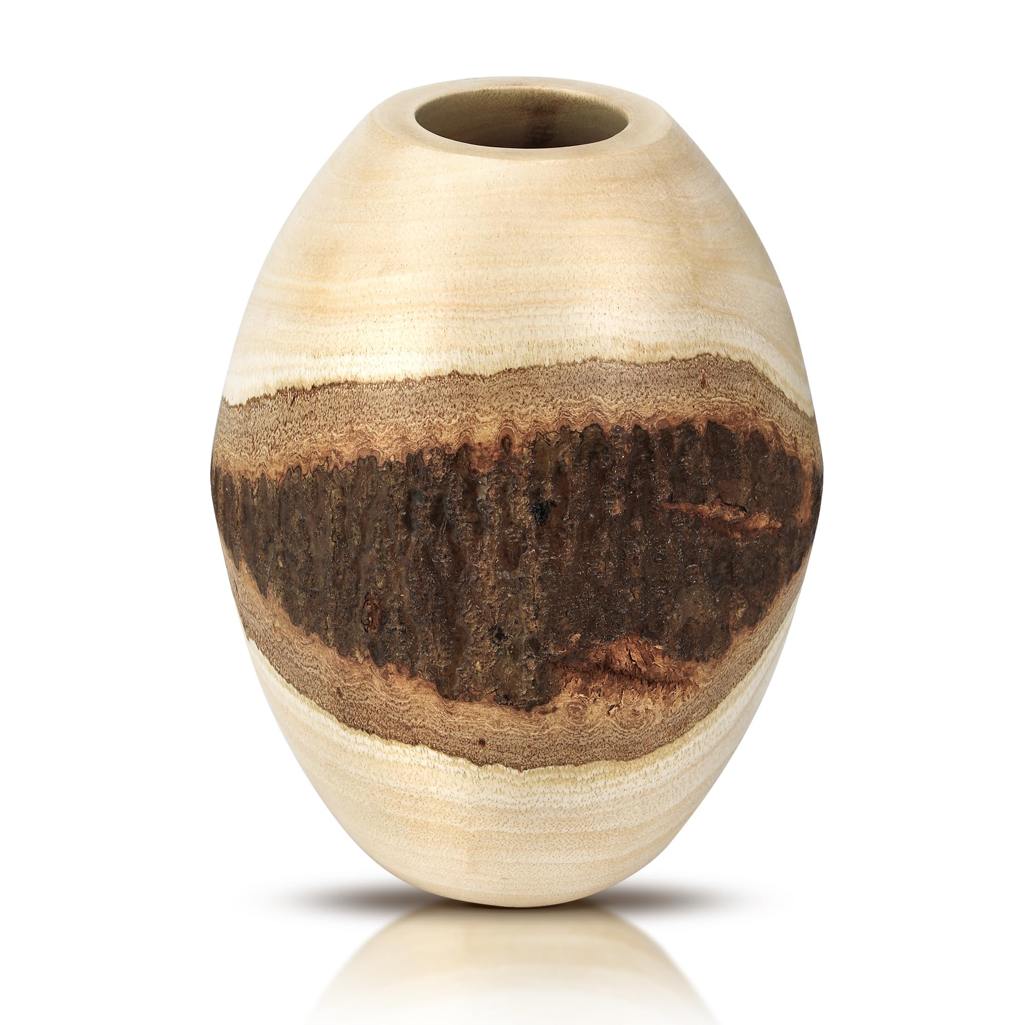 AeraVida 7.5-Inch Oval Mango Tree Wood Vase with Natural Bark | Handcrafted Rustic Wooden Flower Vase | Sustainable Home Decor Accent | Handmade