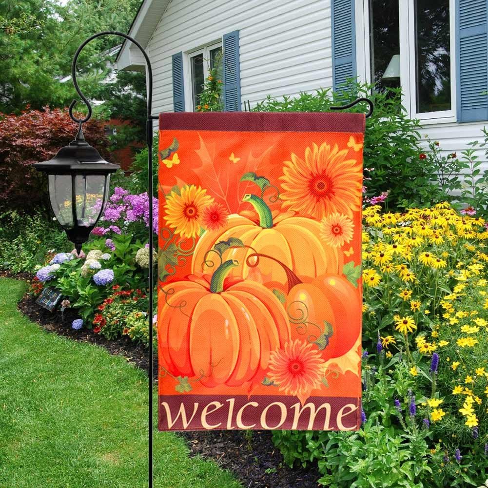 AerWo Welcome Pumpkin Fall Garden Flag 12“×18”, Double-Sided Decorative Fall Autumn Harvest Yard Flag (Pumpkin, Sunflower & Welcome)