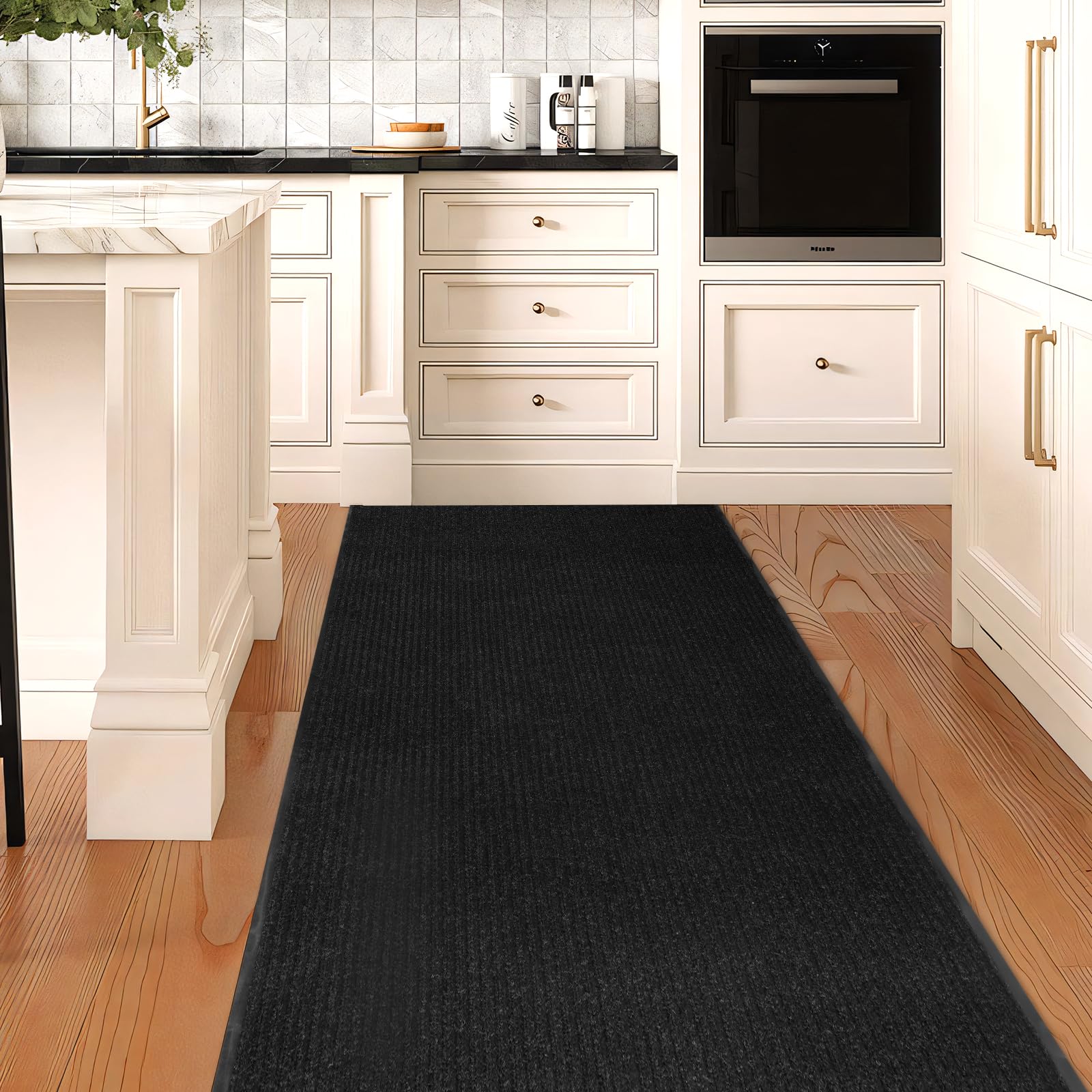 Teppich Läufer Flur rutschfest 90 x 500 cm Schmutzfangläufer Meterware Waschbar Teppichläufer Lang Korridor Schmutzfangmatte Schwarz, 90cm Breite