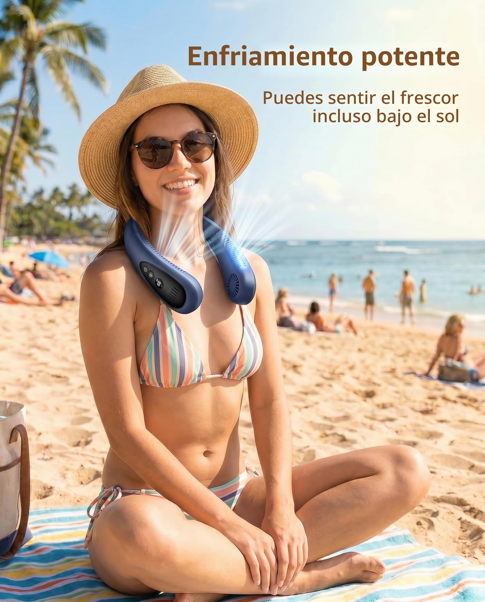 Aire acondicionado para el cuello, ventilador portátil para el cuello con placa de refrigeración, flujo de aire de refrigeración de 360°, ventilador USB recargable de 5000 mAh, manos libres, sin aspas