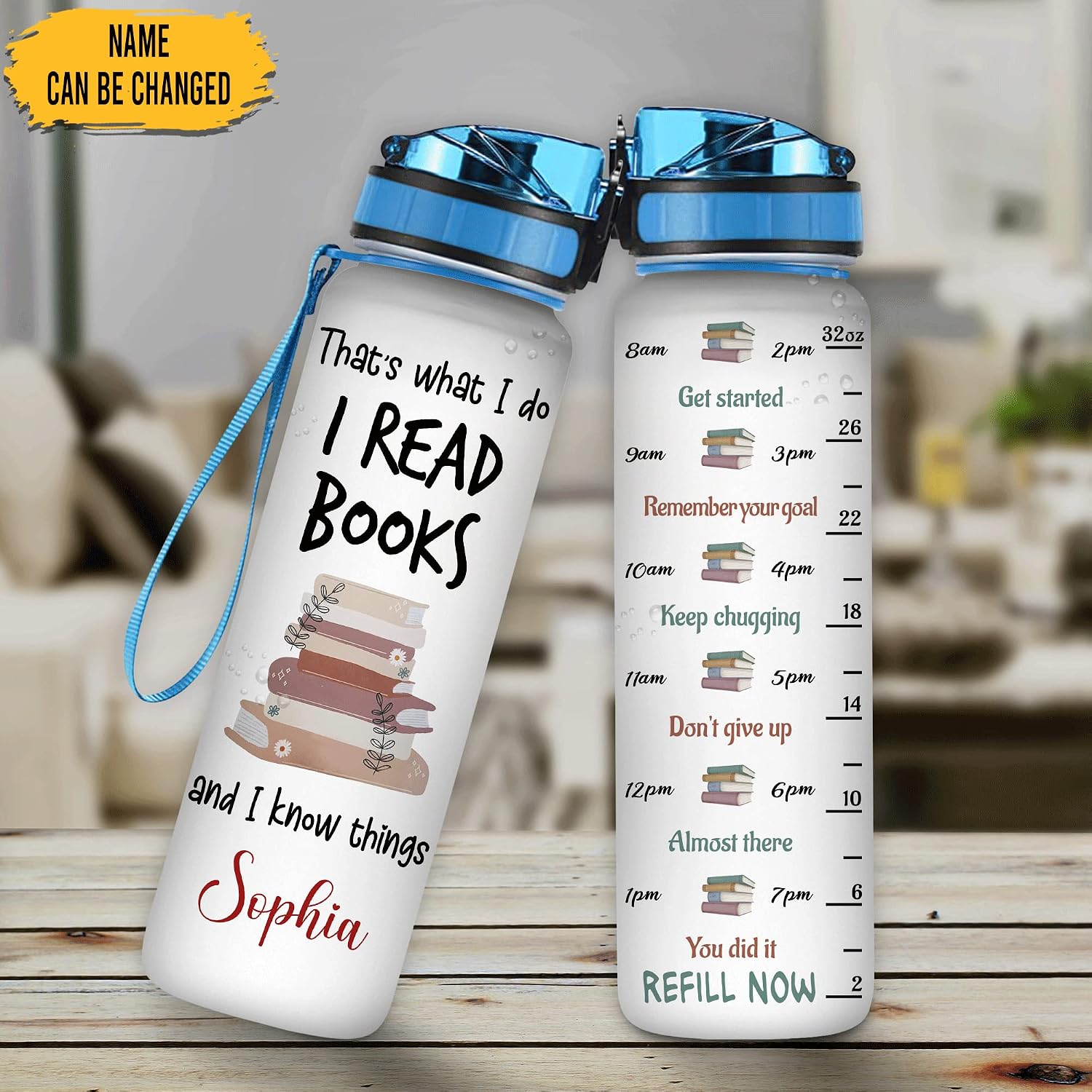Hyturtle Personalized Book Lovers 32 Oz Liter Motivational Water Bottle, That's What I Do I Read Books Customized Water Bottle With Time Marker, Reading Lovers Gifts For Women Girl On Birthday