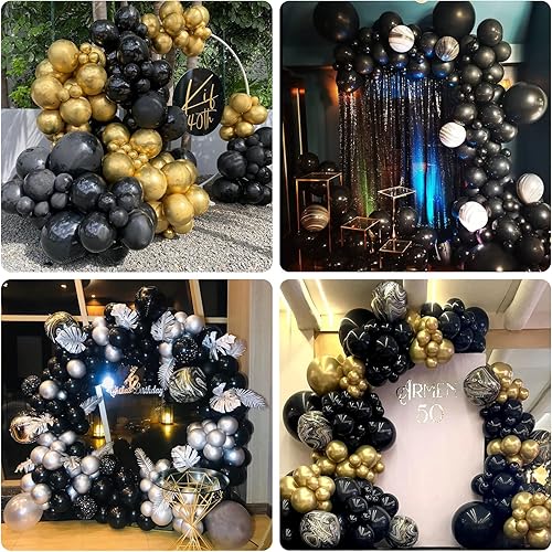 Miniatura 5 de Globos negros de diferentes tamaños, 151 piezas de 1812105 pulgadas, kit de arco de globos negros de látex de calidad, decoraciones negras para