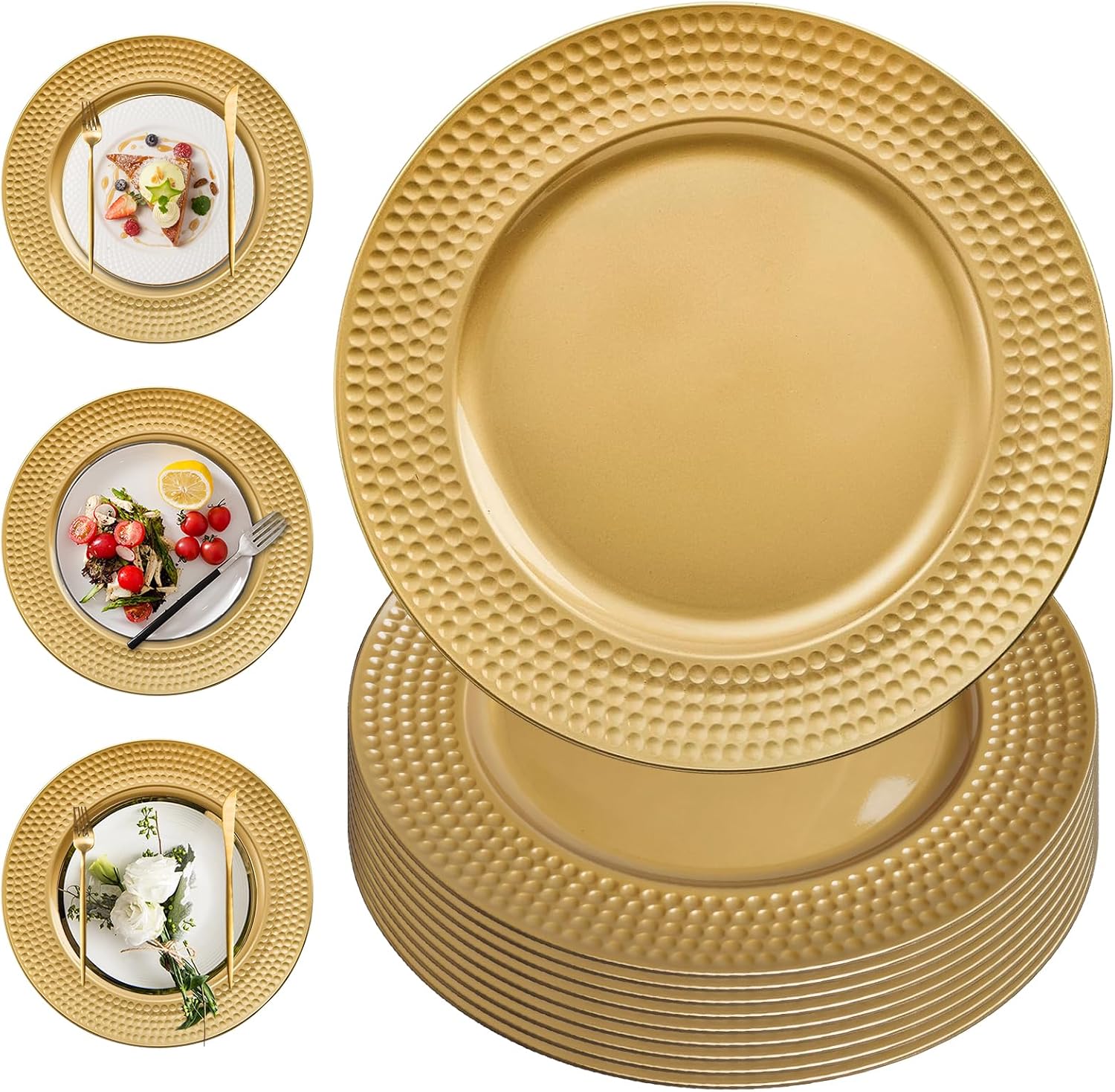 PROY 100 Pcs 13" Gold Charger Plates,Round Charger Plates with Hammered Rim,Premium Gold Chargers,Stylish Chargers for Dinner Plate and Event Table Setting