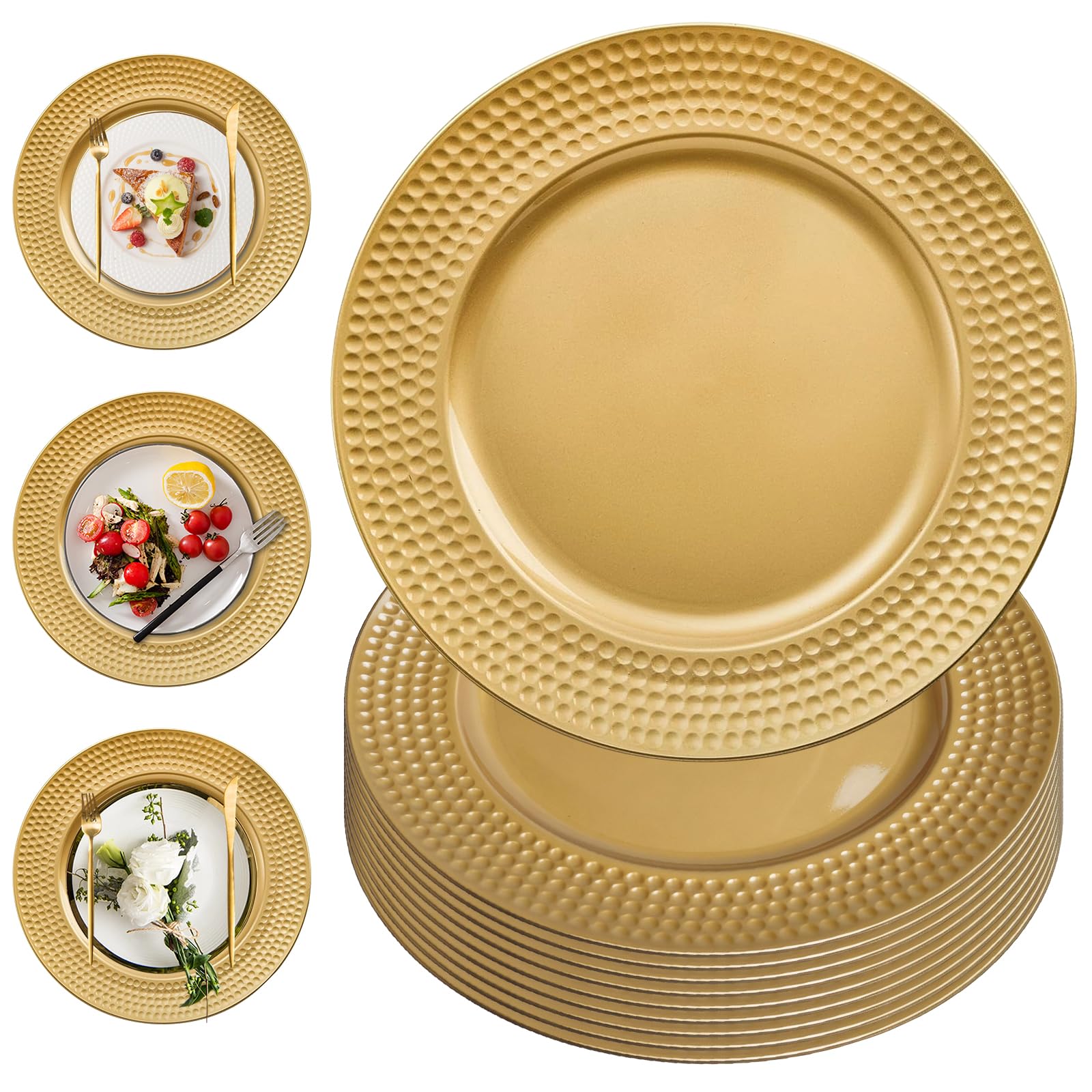 Photo 1 of PROY 100 Pcs 13" Gold Charger Plates,Round Charger Plates with Hammered Rim,Premium Gold Chargers,Stylish Chargers for Dinner Plate and Event Table Setting