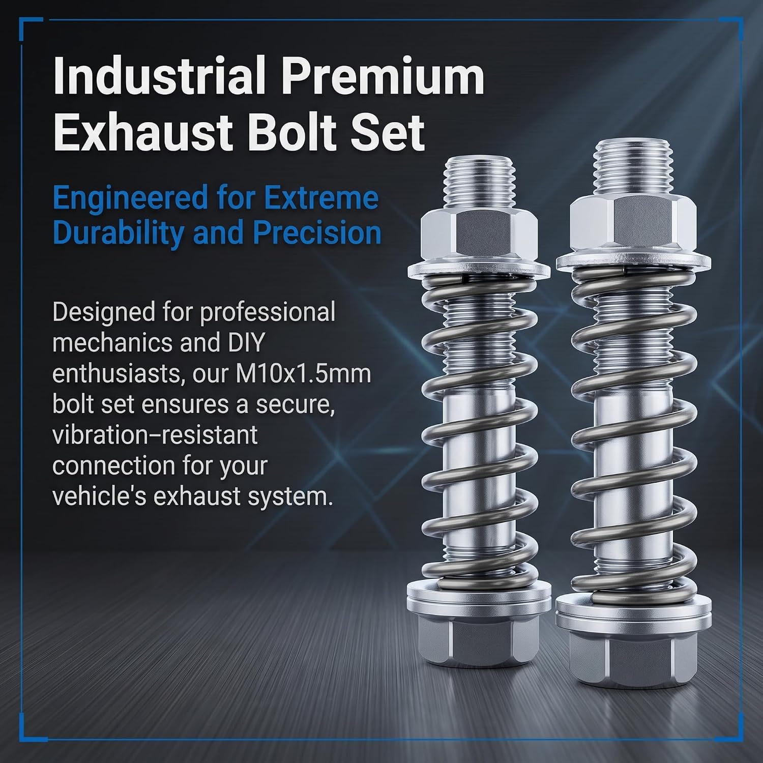 2 PCS Car Exhaust Flange Bolts, M10 x 0.06" x 2.95" Carbon Steel Exhaust Bolts Nuts Kit with Springs, Shock-absorbing Rust Prevention Flange Fastener, Universal for Most Cars (Silver)