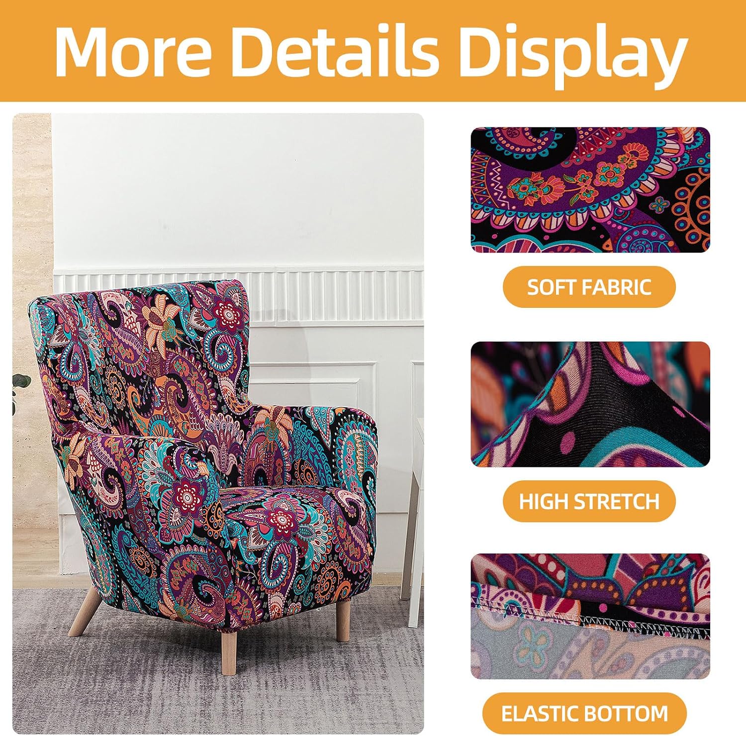 Printed Elastic Single-Person Chair Ocasan high backrest Chair Cover, Single-Layer Fabric Irregular-Shaped Sofa Cover, Simple and Casual Sofa Chair Cover (caozise, Single seat)