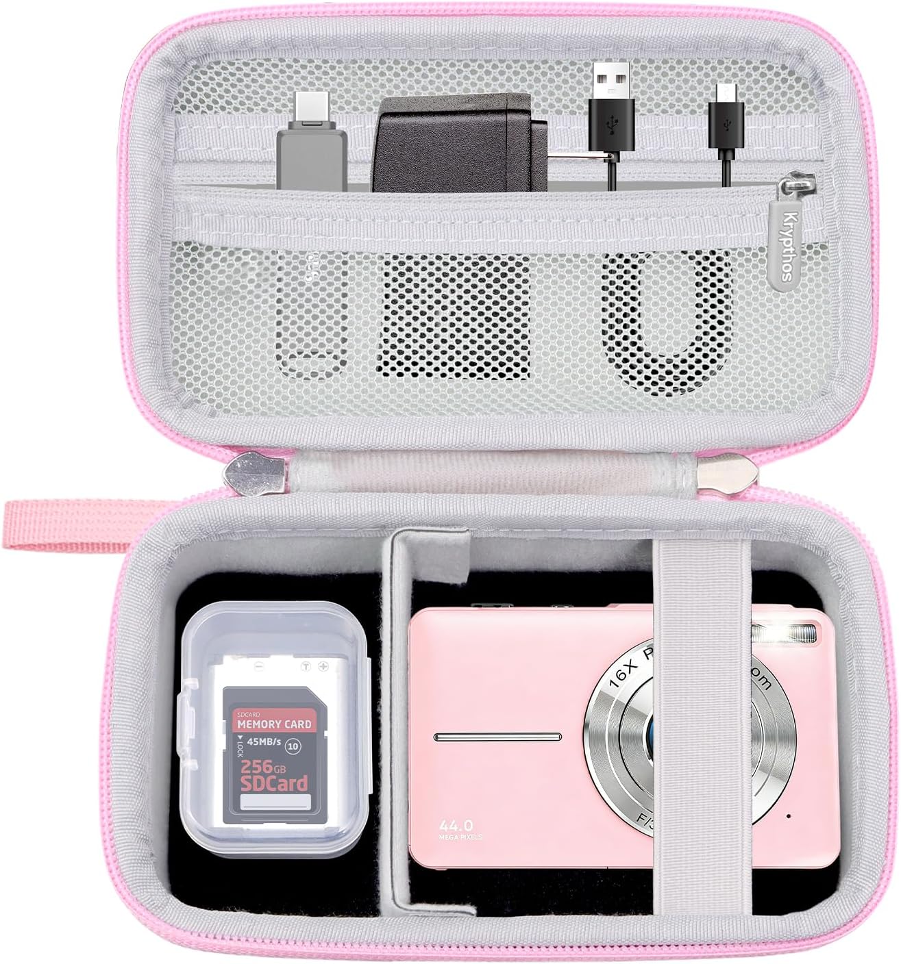 Krypthos Digital Camera Case Compatible with Kodak Pixpro FZ55/ FZ45, Canon G7 X, CAMKORY and More, Small Protective Camera Case for Travel and Home Storage with SD Card Case (Pink)