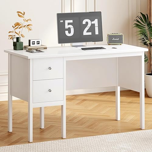 Miniatura 3 de BHG Escritorio para computadora con cajones, moderno escritorio blanco para oficina en casa con archivador de almacenamiento, escritorio de tocador,