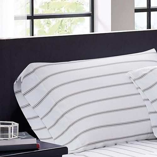 Miniatura 3 de Truly Soft Everyday SS3864WGKG-4700 - Juego de sábanas de microfibra y fundas de almohada, colección Ticking Stripe, color blanco y gris