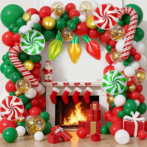 Kit de arco de globos de Navidad para decoración de diferentes tamaños de 1812105 pulgadas, kit de globos de fiesta de cromo, redondo, helio, rojo,