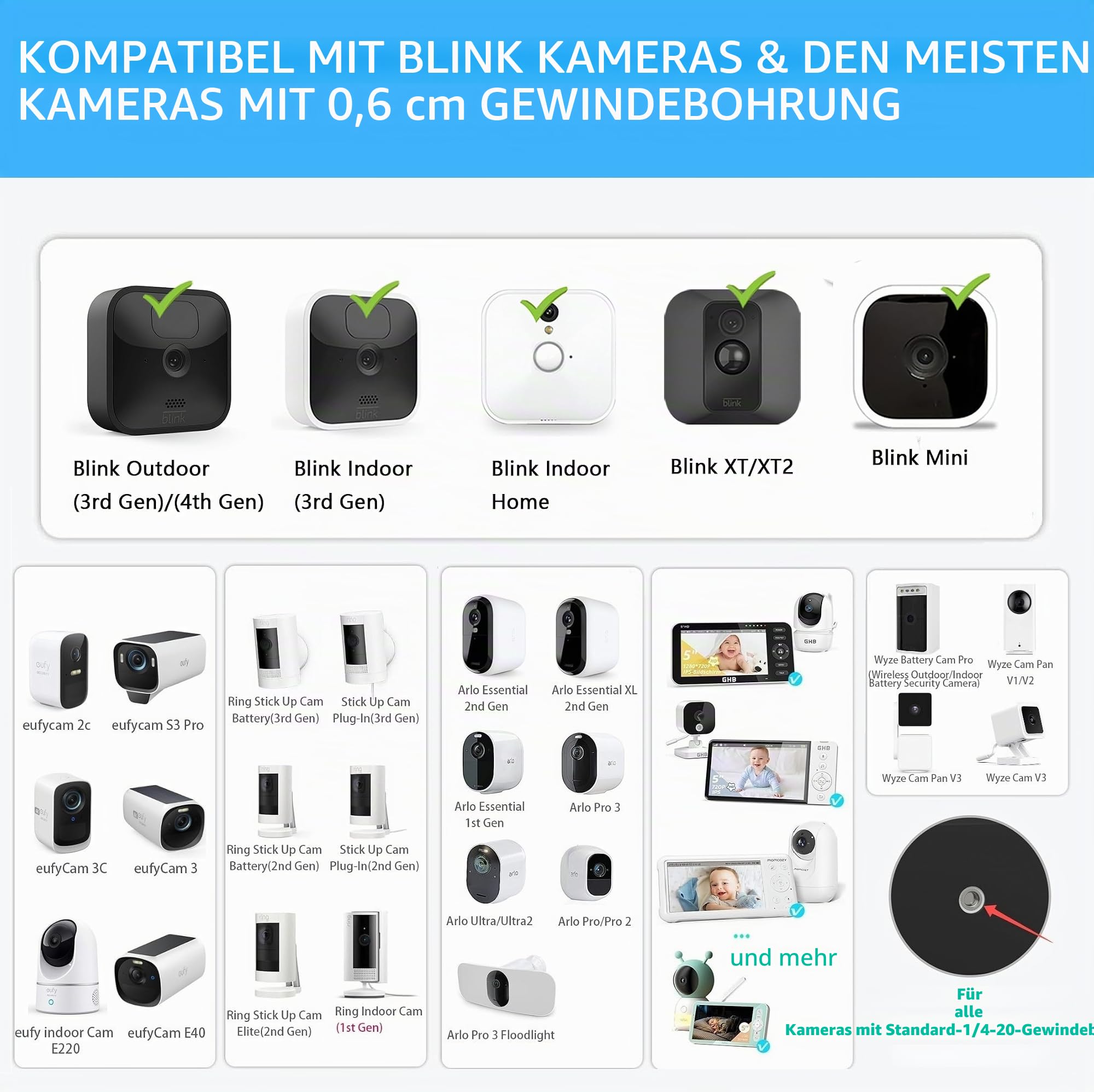 Flexible Halterung für Blink Outdoor 4, Blink Outdoor, Blink Mini, Blink Indoor(Schwarz, 2 Stück)