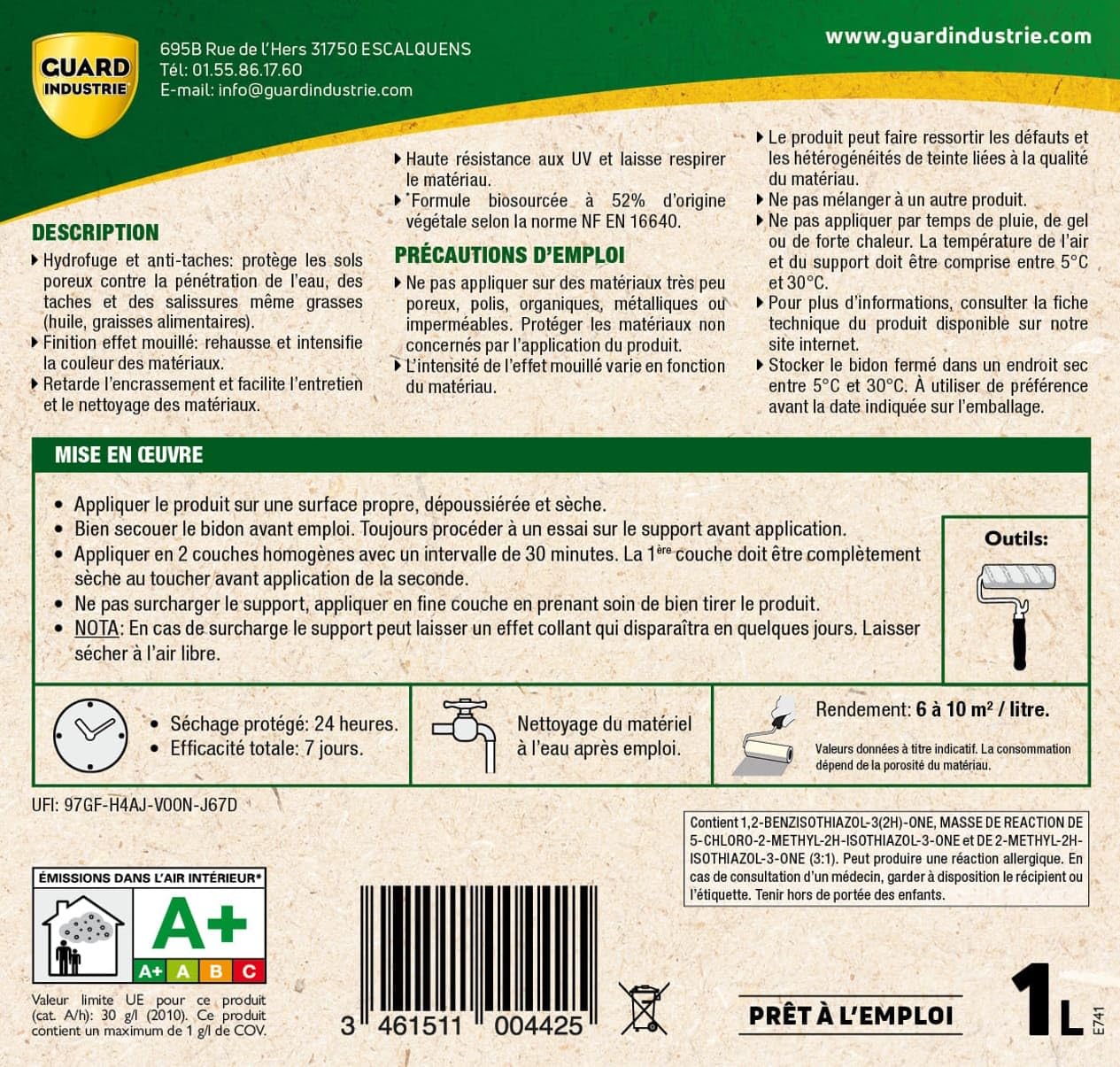ImperGuard Ultra EM efecto húmedo – Impermeabilizante antimanchas sin disolvente, color piedra, hormigón, 15 m2 – Eficaz 5 años
