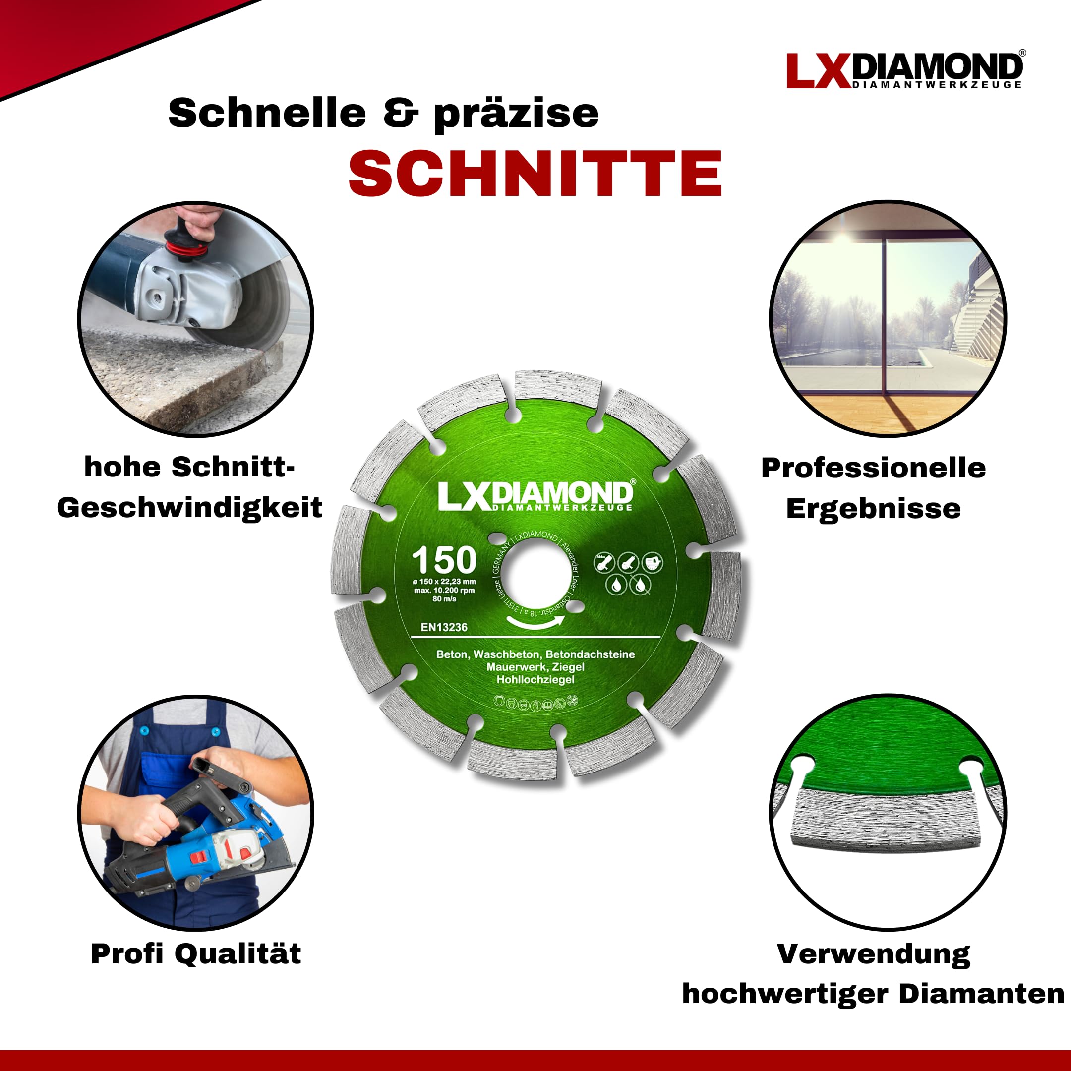 Diamant-Trennscheibe 150mm PROFI Diamantscheibe für Beton Mauerwerk Universal Trennscheibe passend für Bepo FFS 150 151 Fensterfräse Montagefräse Fensterfugenschneider 150 mm