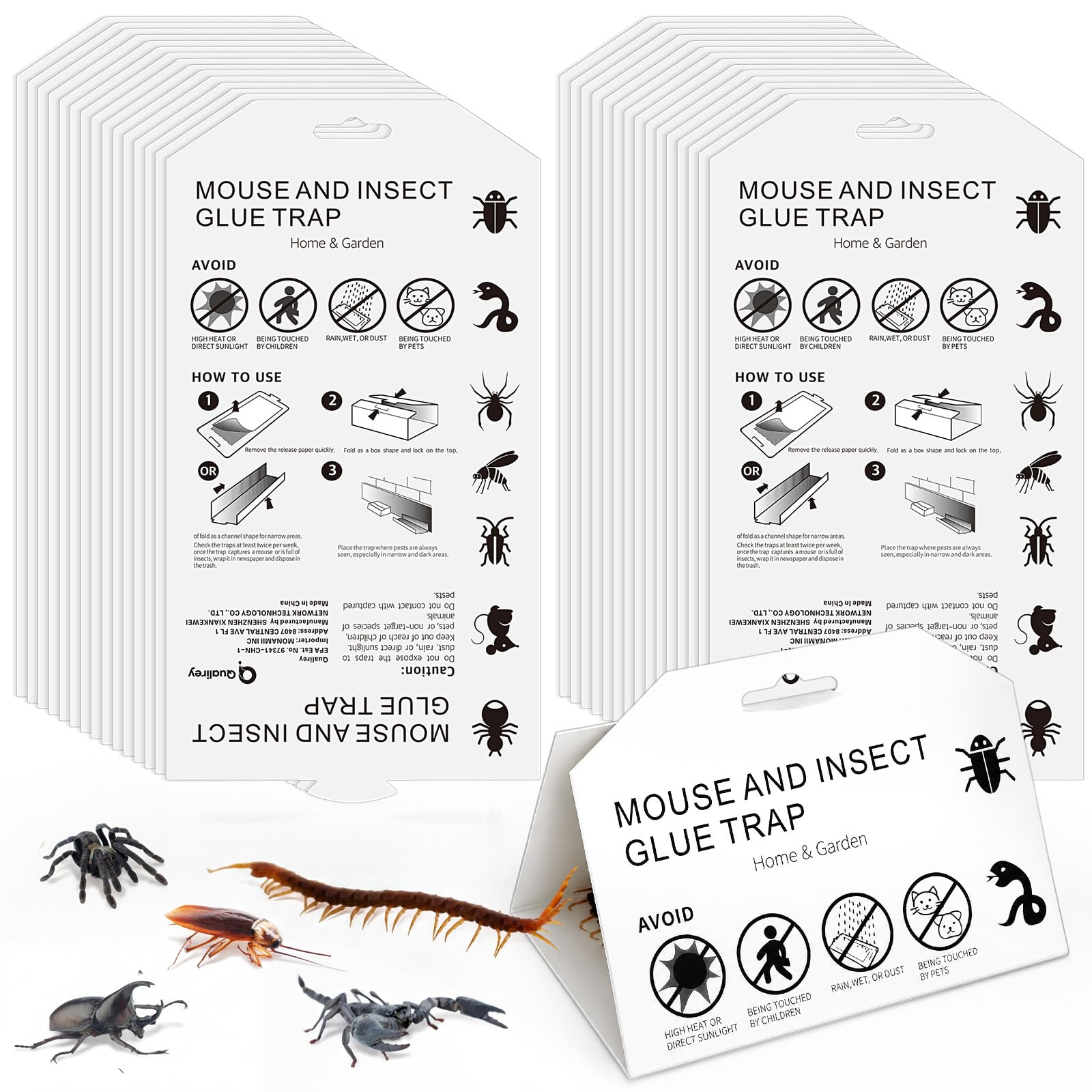 Qualirey 30 Pcs Cricket Traps Indoor, Roach Bug Spider Glue Boards, Printed Insect Sticky Sheets, Foldable Triangle Traps for Kitchen, Bathroom, Basement and Garage, 5.12 x 8.27 Inch(Triangle Style)