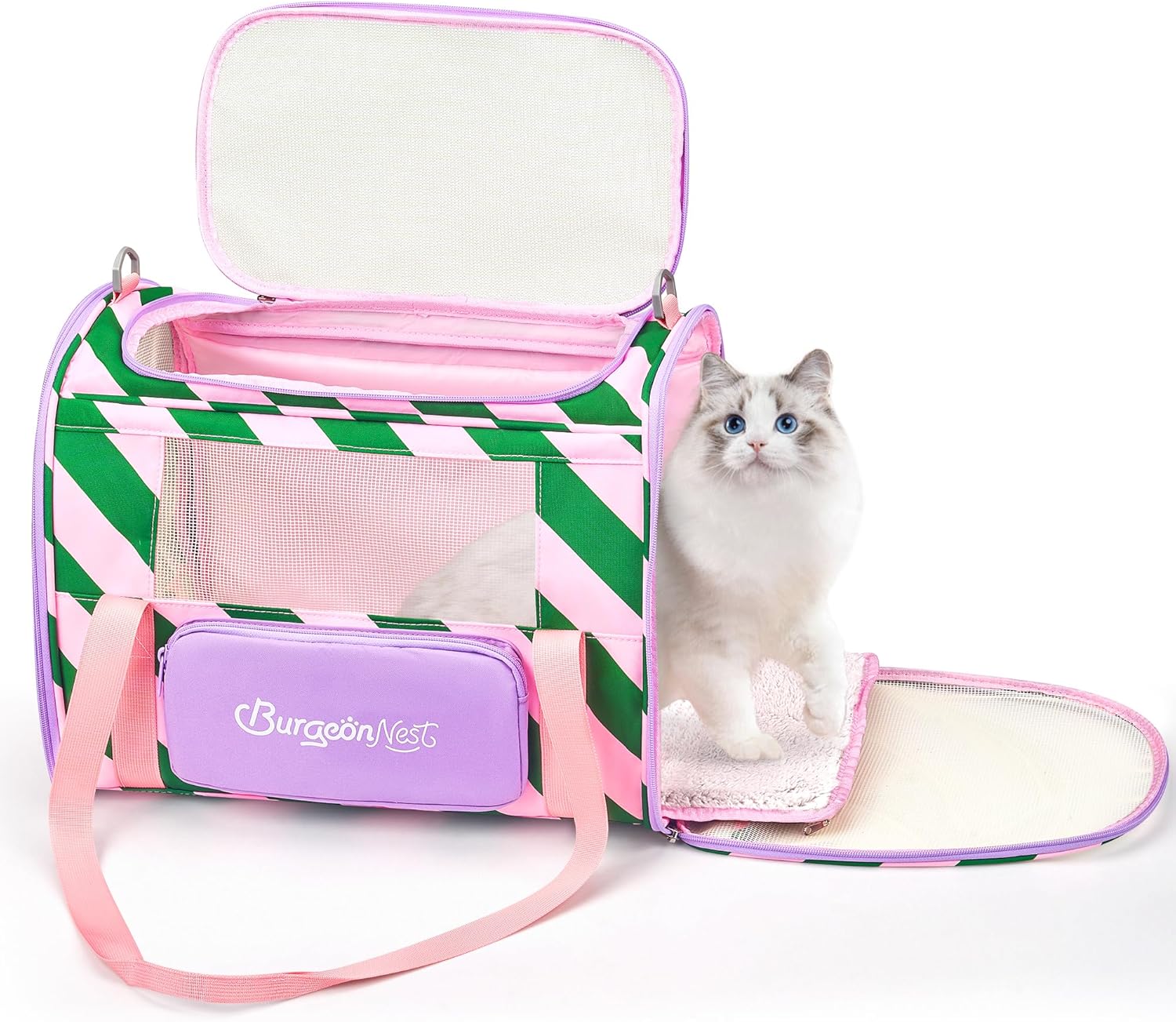 BurgeonNest Cat Carrier Soft Sided (Medium, Pink-Green)