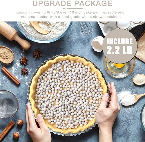 Miniatura 2 de Pesas de cerámica para tartas, 2.2 libras, pesos de pastel de 0.394 pulgadas para hornear ciegos, pesos naturales reutilizables para tartas con