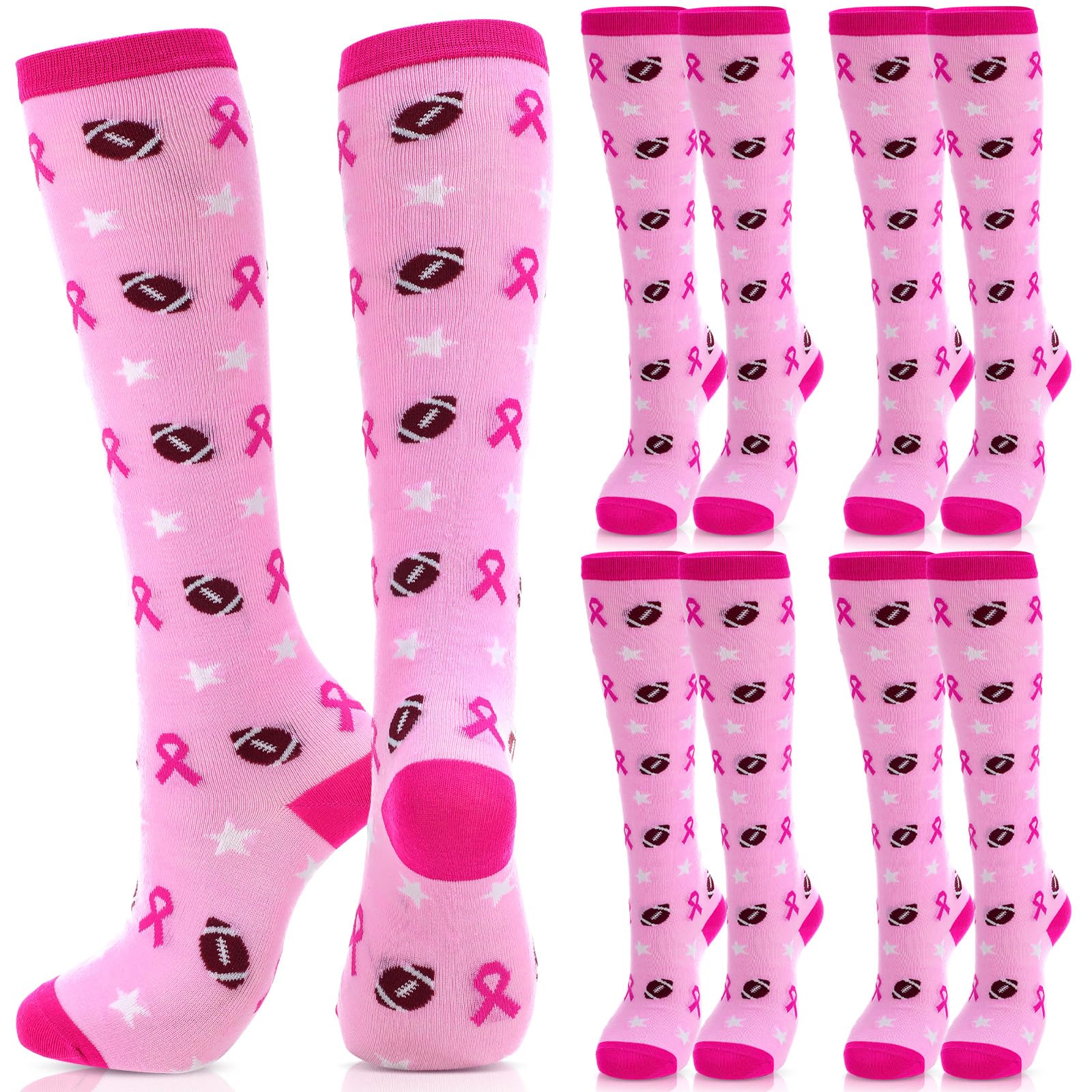 Geyoga 2/4/6/12/24/48 Pairs Pink Breast Cancer Awareness Socks Bulk Women